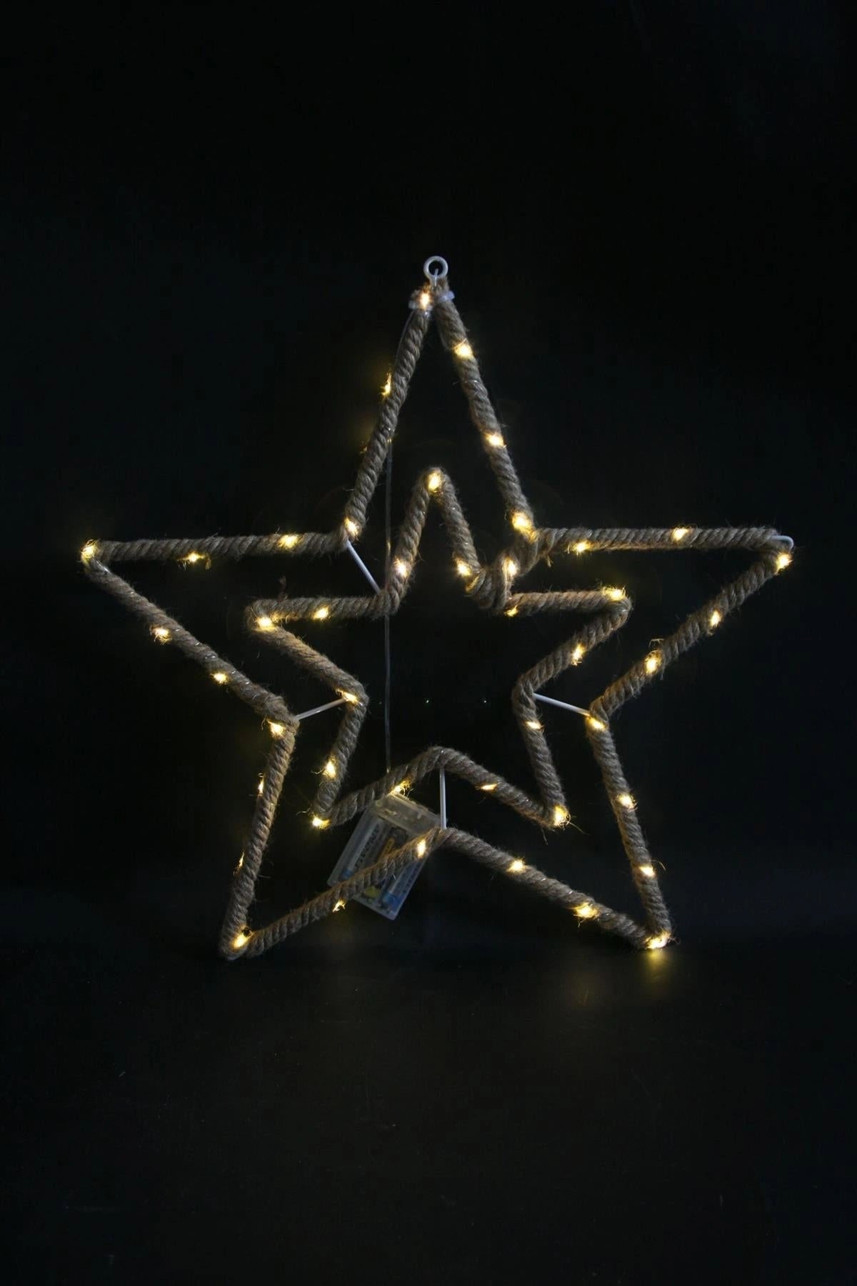 Christmas Silhouette Rope Lights Star Shape LED Hemp Jute Retro Wall Decorations