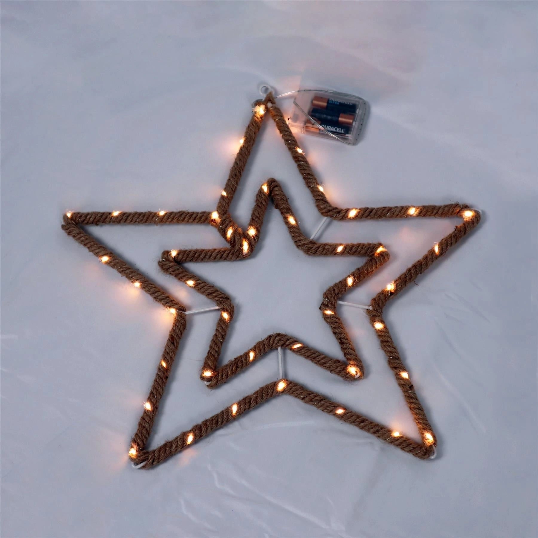 Christmas Silhouette Rope Lights Star Shape LED Hemp Jute Retro Wall Decorations