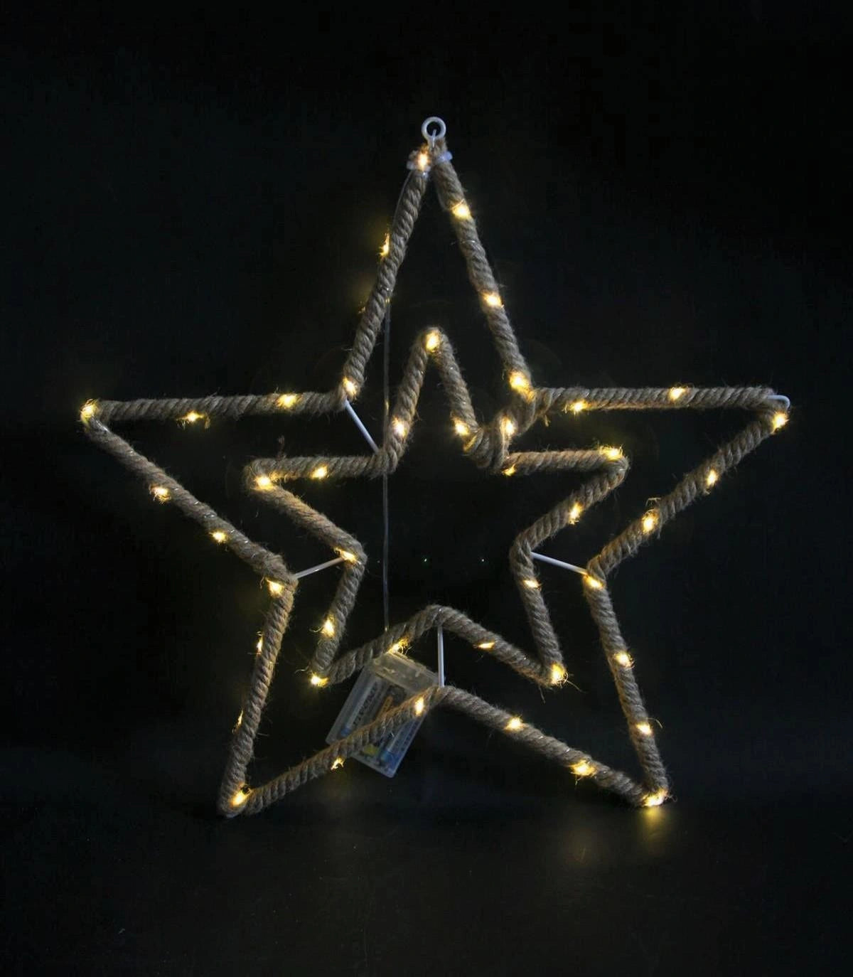 Christmas Silhouette Rope Lights Star Shape LED Hemp Jute Retro Wall Decorations