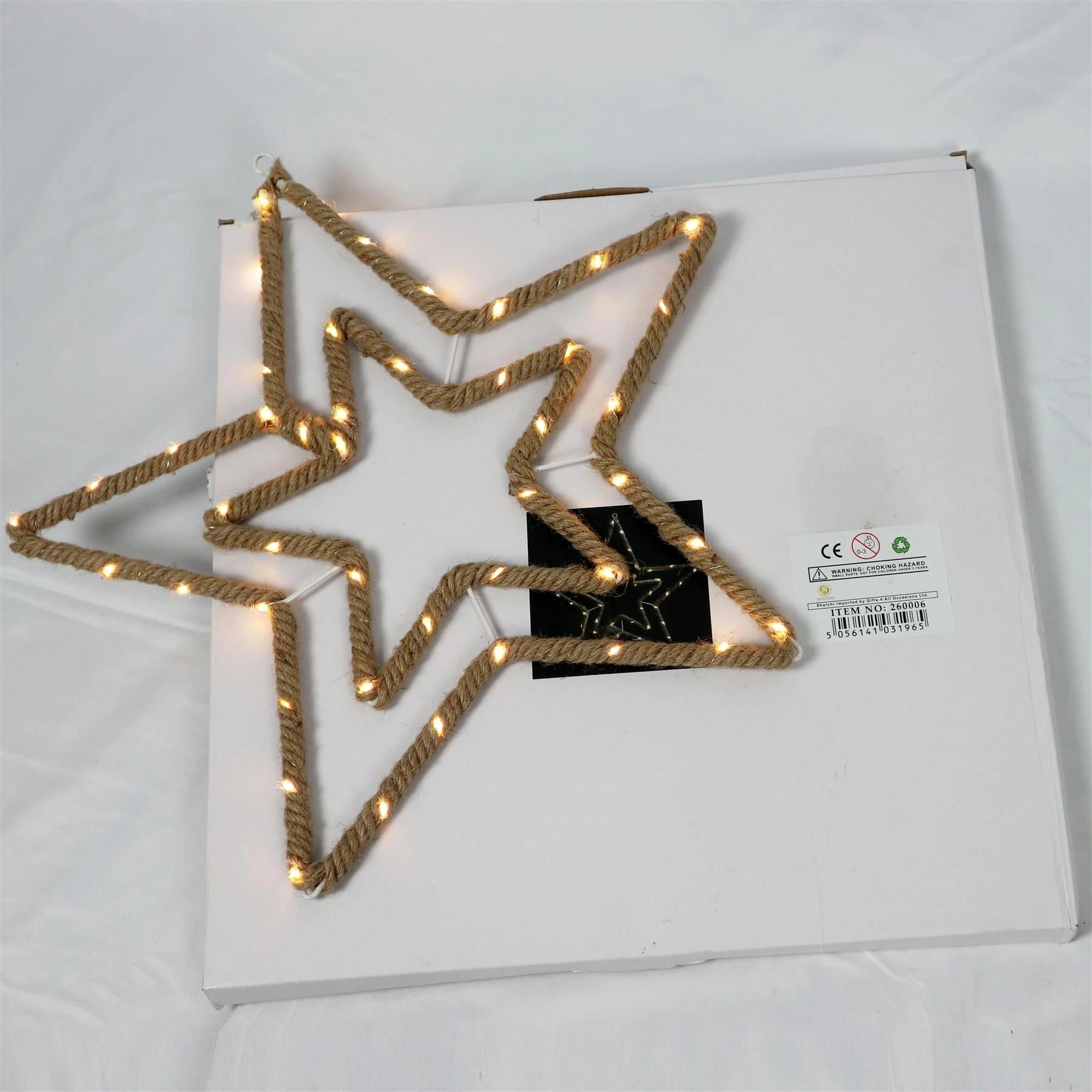 Christmas Silhouette Rope Lights Star Shape LED Hemp Jute Retro Wall Decorations
