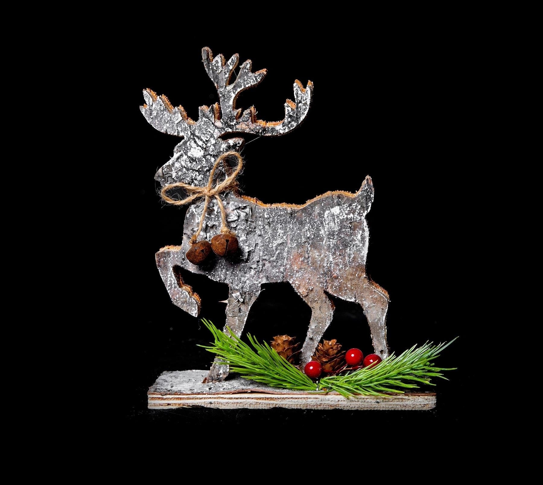 20cm Reindeer Christmas Tabletop Mantelpieces Wooden Birch Xmas Home Decoration
