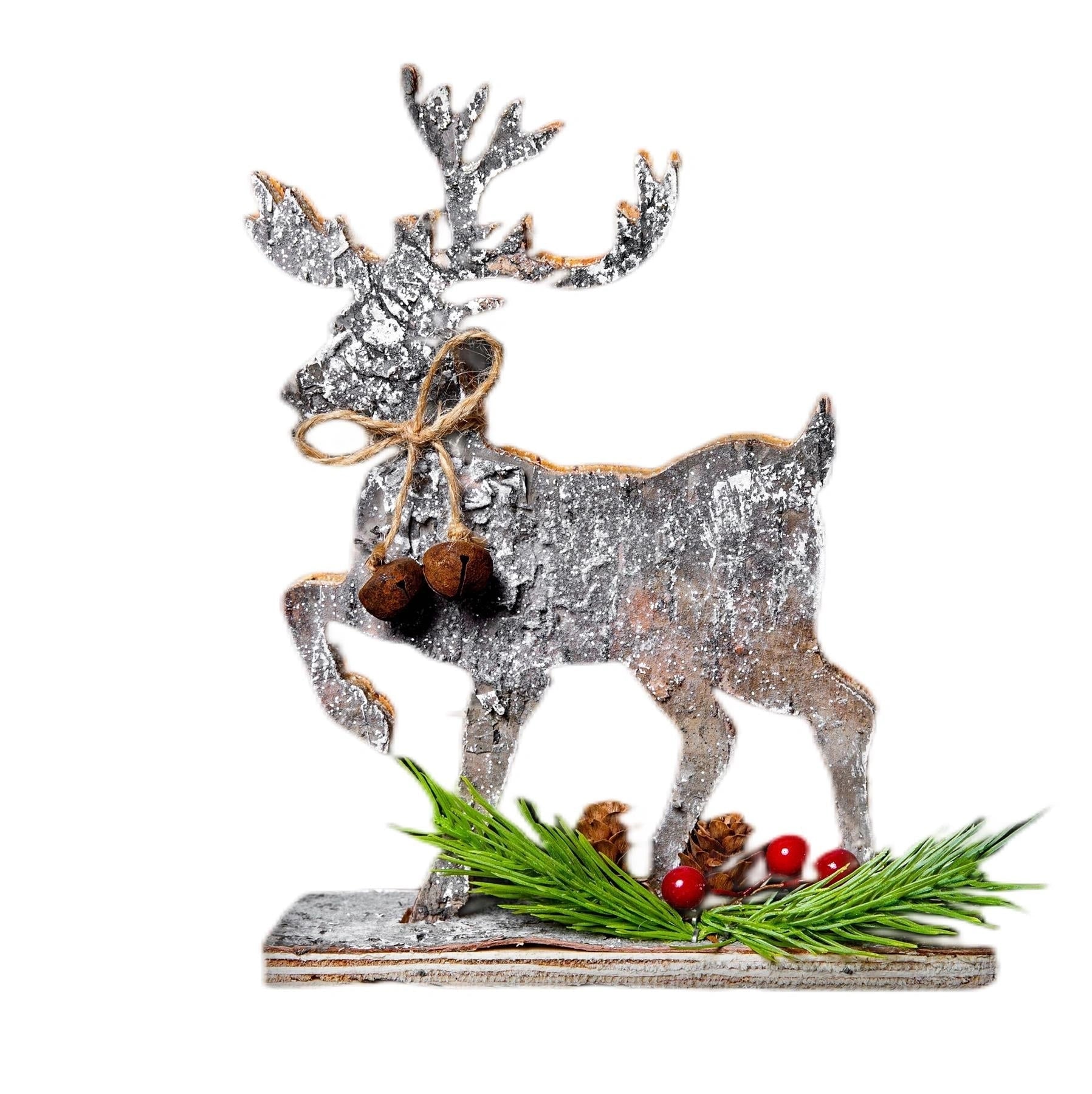 20cm Reindeer Christmas Tabletop Mantelpieces Wooden Birch Xmas Home Decoration