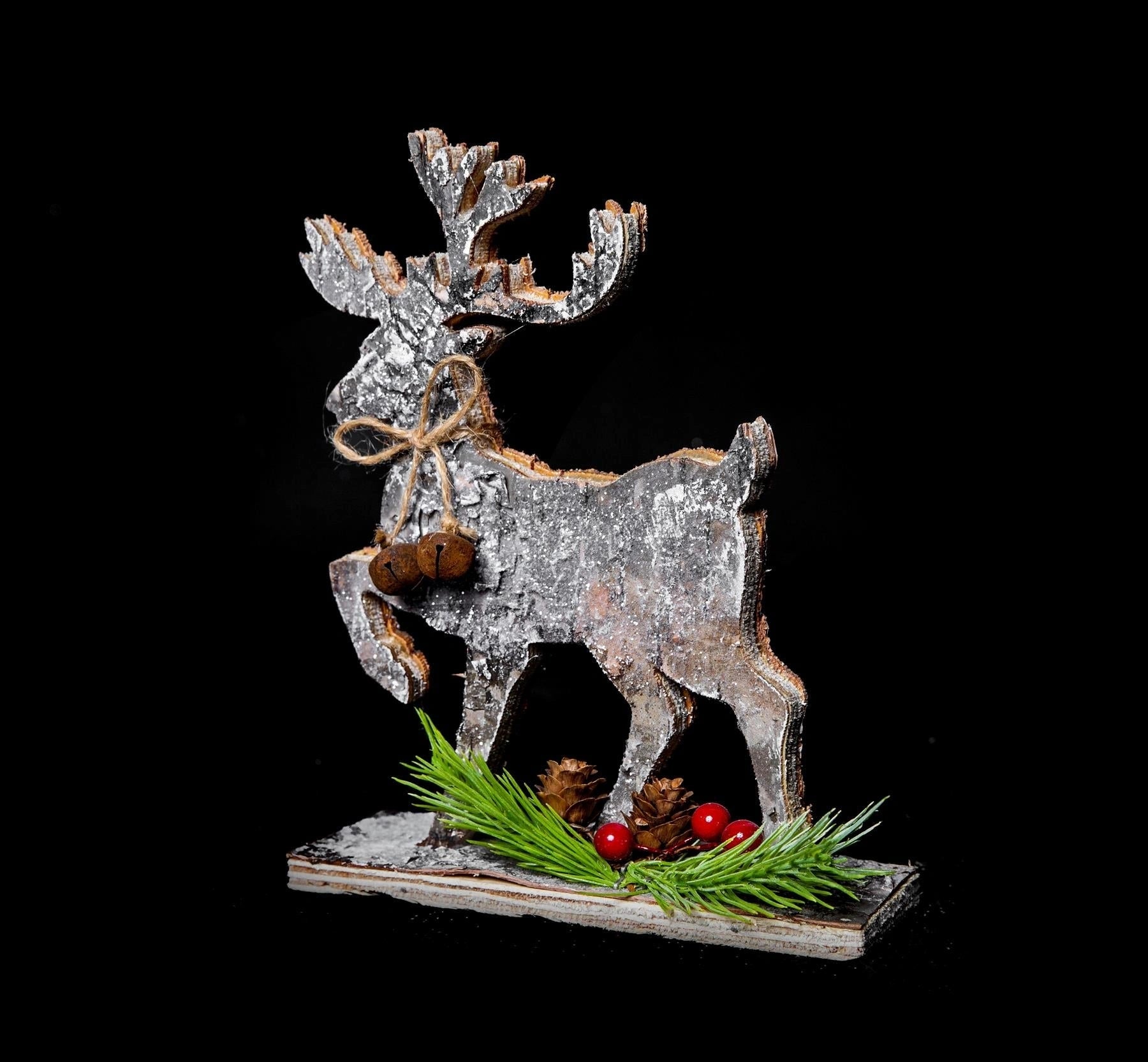20Cm Reindeer Shape Birch Bark Wooden Christmas Table Top Decoration
