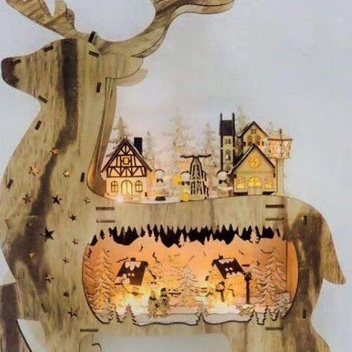 Laser Cut Wooden Reindeer Battery Operated LED Christmas Home Decorations Gifts