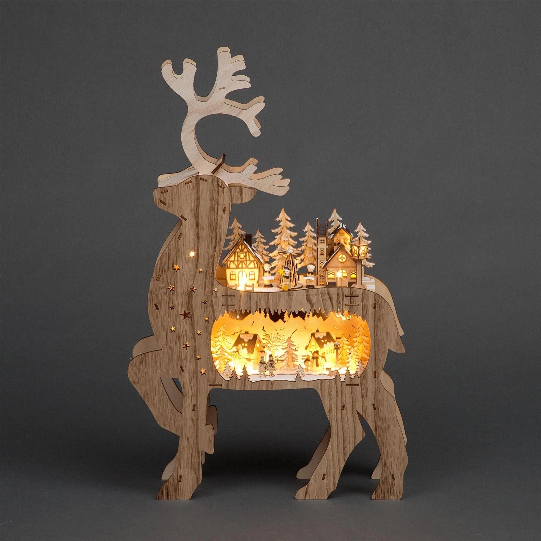 Laser Cut Wooden Reindeer Battery Operated LED Christmas Home Decorations Gifts