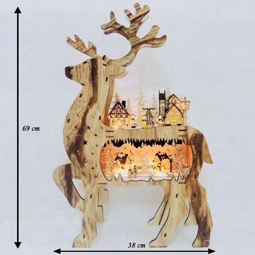 Laser Cut Wooden Reindeer Battery Operated LED Christmas Home Decorations Gifts