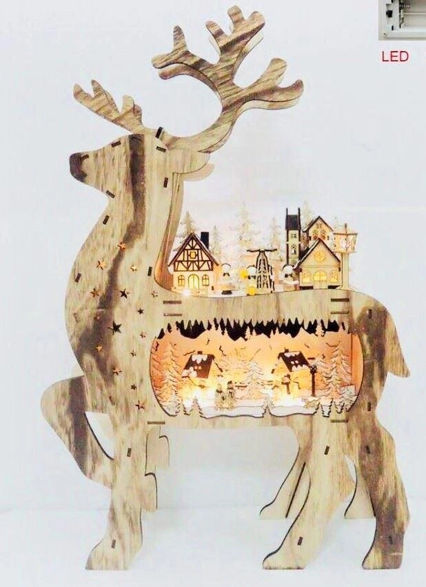 Laser Cut Wooden Reindeer Battery Operated LED Christmas Home Decorations Gifts