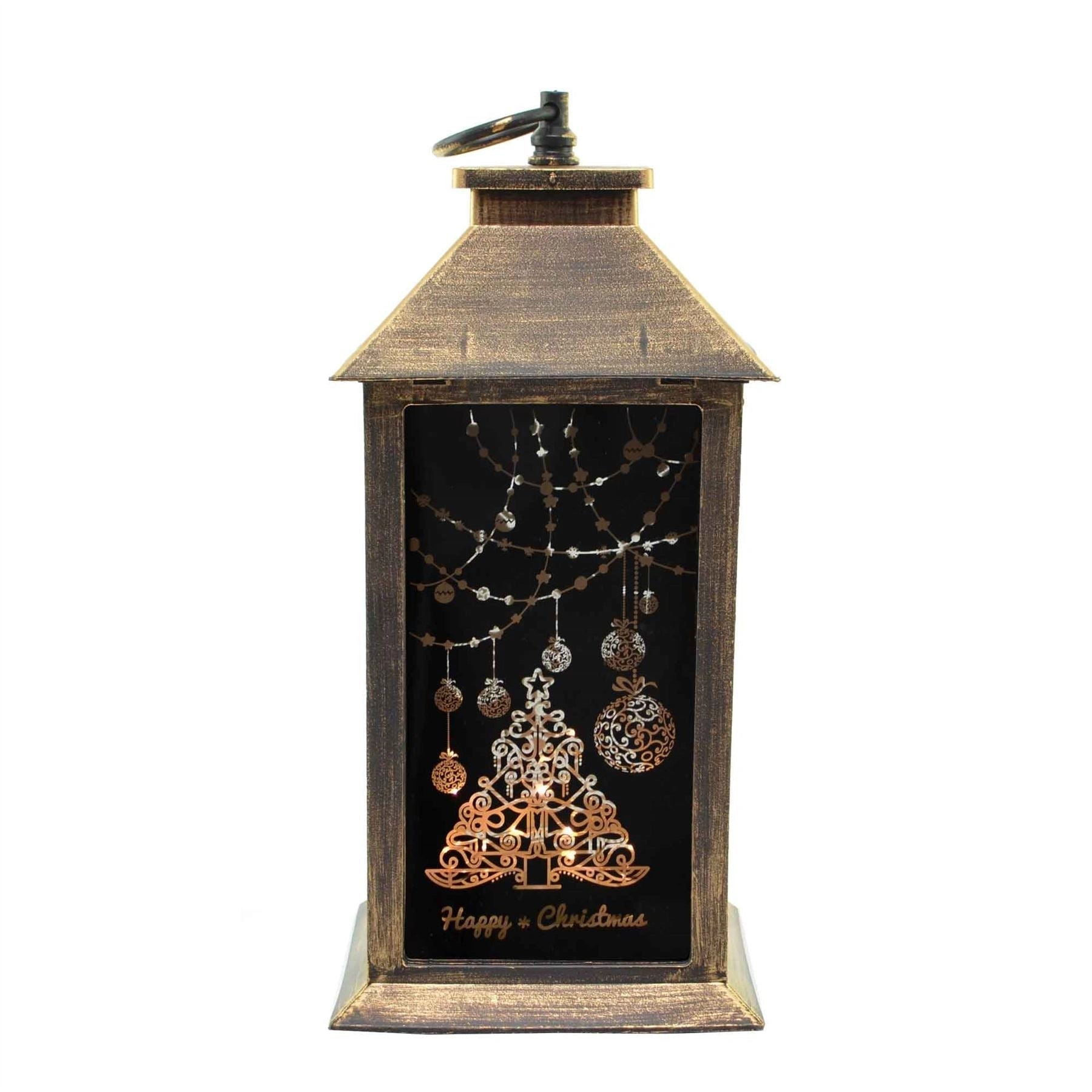 Christmas Lantern Rustic Gold PVC Warm White Xmas Home Decorations
