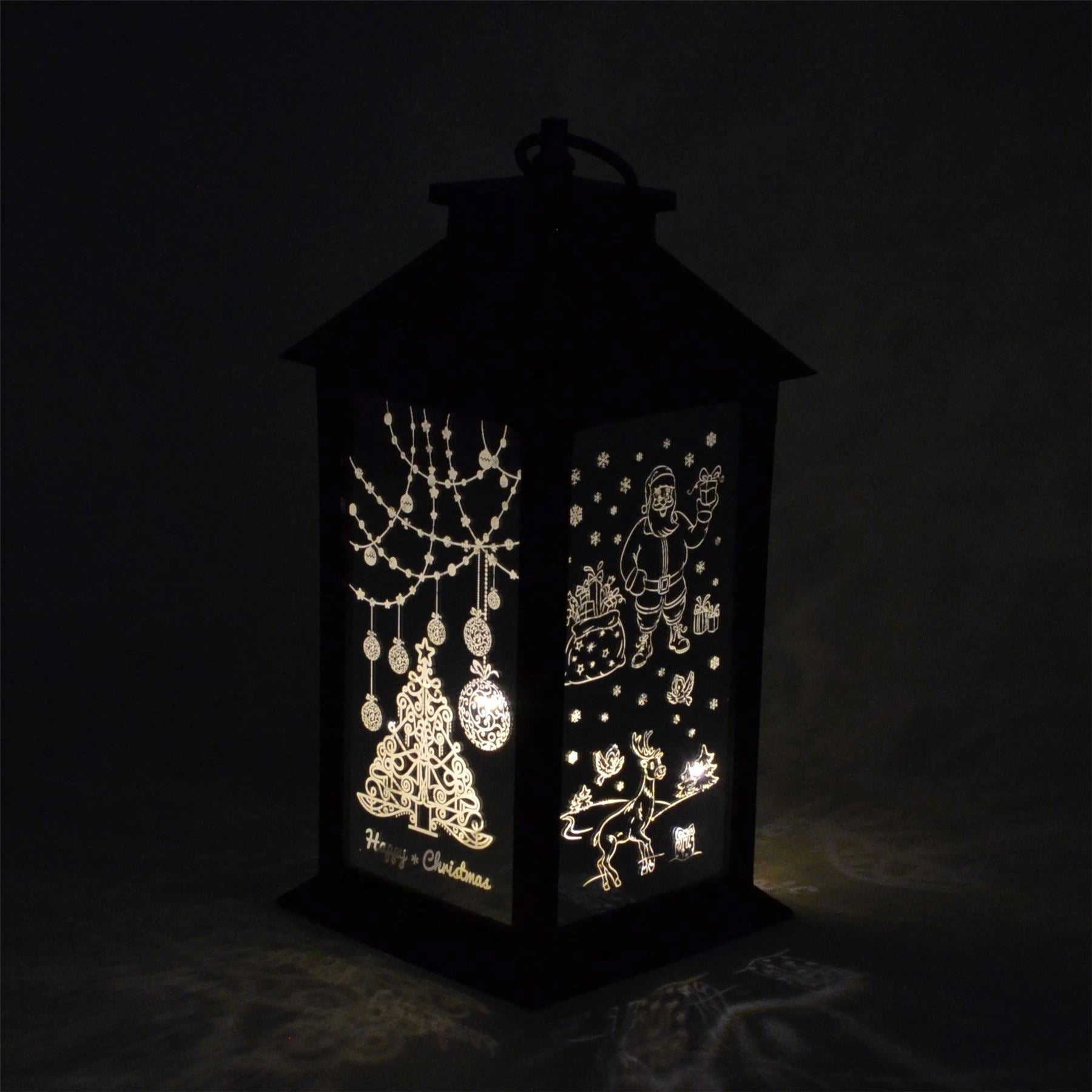 Christmas Lantern Rustic Gold PVC Warm White Xmas Home Decorations