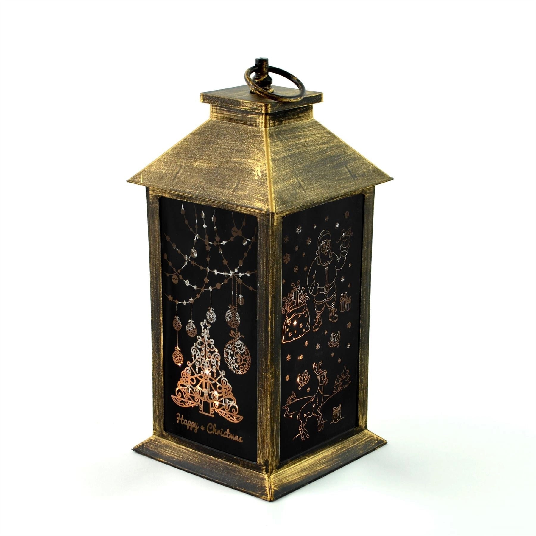 Christmas Lantern Rustic Gold PVC Warm White Xmas Home Decorations