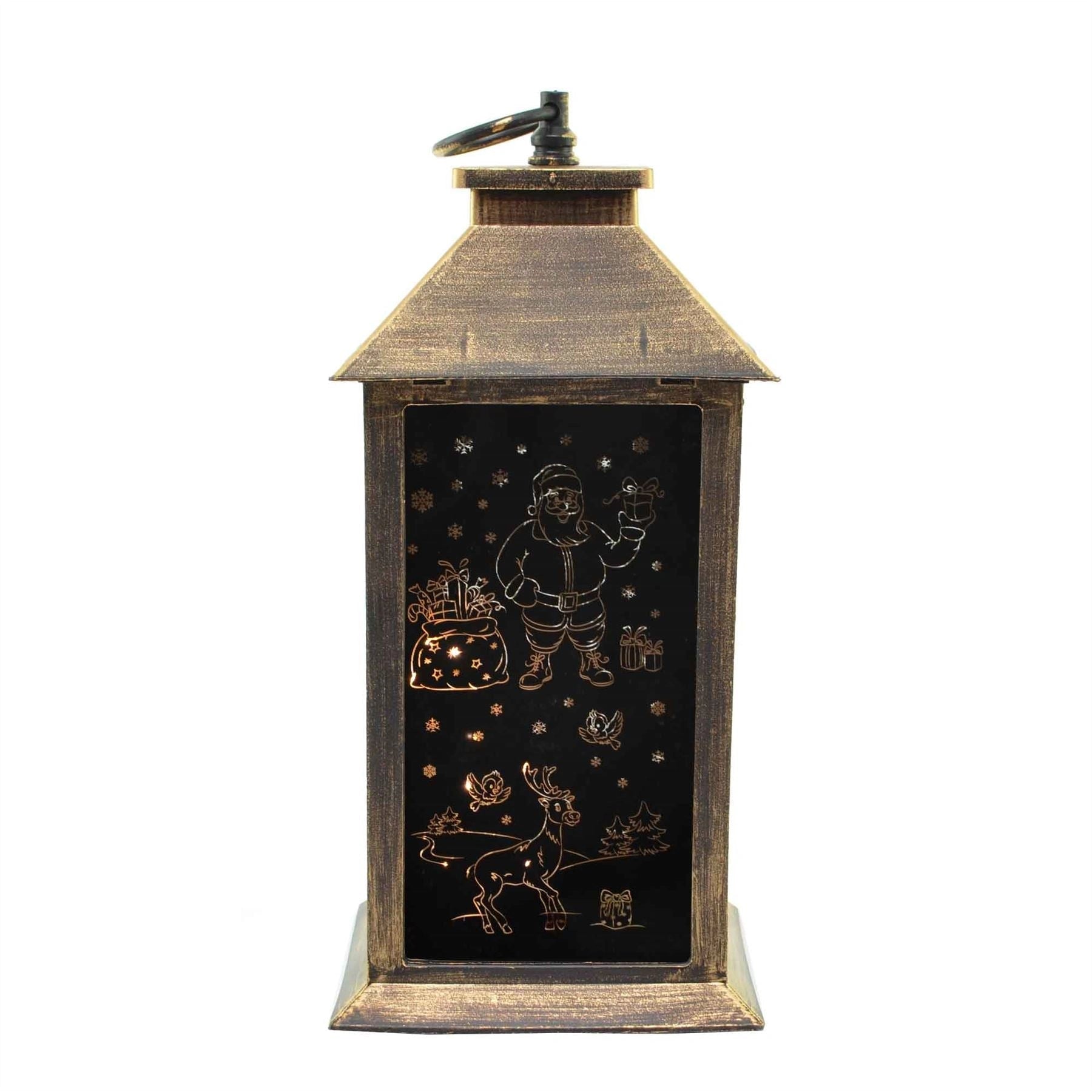 Christmas Lantern Rustic Gold Pvc Warm White Xmas Home Decorations