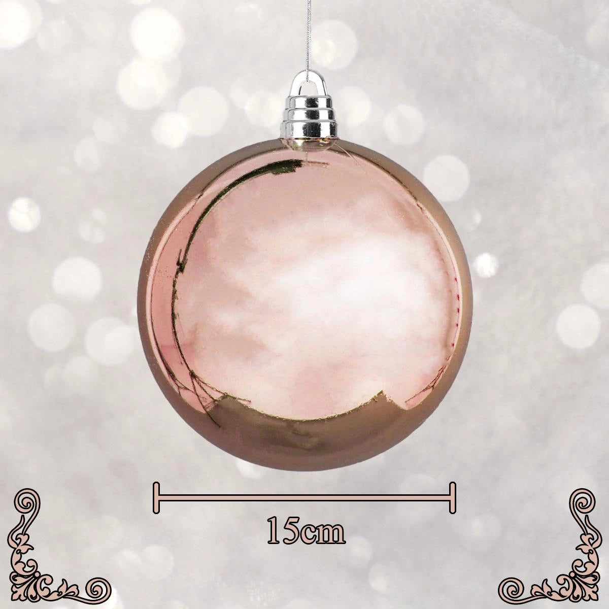 3PCs Christmas Baubles Tree Ornament Rose Gold Balls Xmas Hanging Decoration