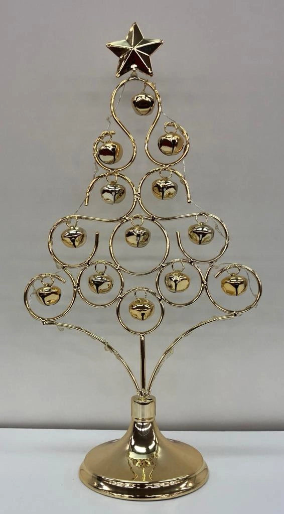14 Inch Pre-Lit Led Table Top Chrimstas Tree With Jingle Bells Xmas Table Decoration Gold