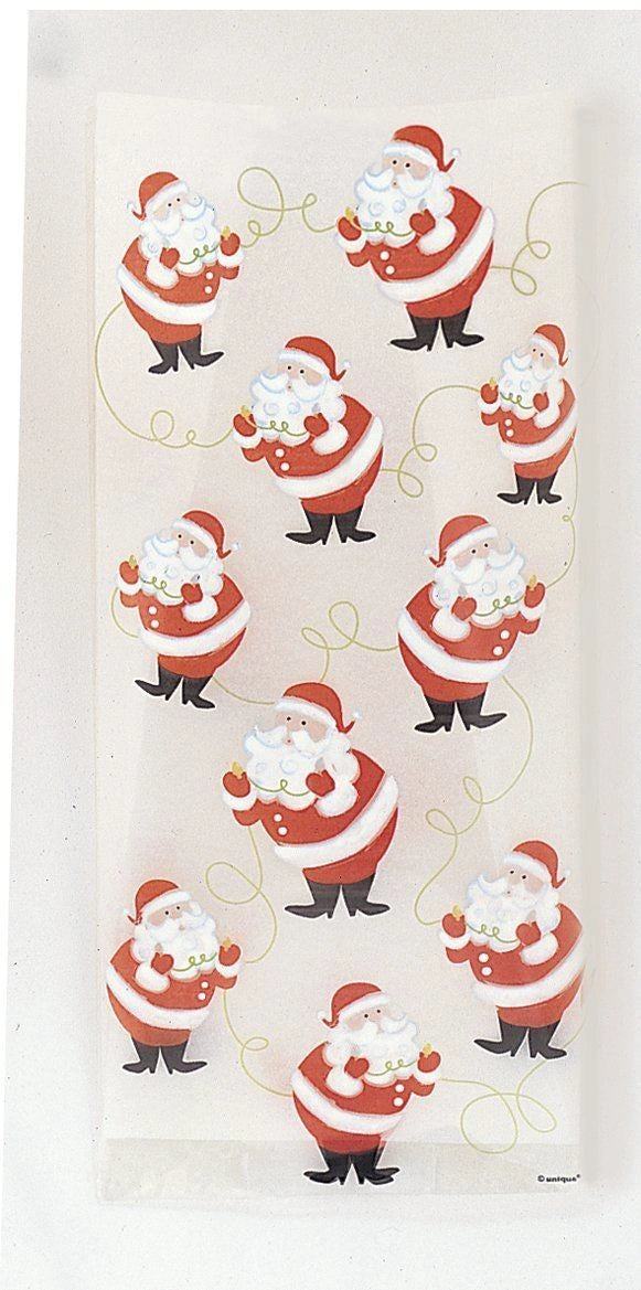 20 Santa Cellophane Cello Christmas Favour Treat Sweet Party Loot Bags With Ties