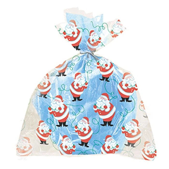 20 Santa Cello Cellophane Christmas Favour Treat Sweet Party Loot Bags With Ties