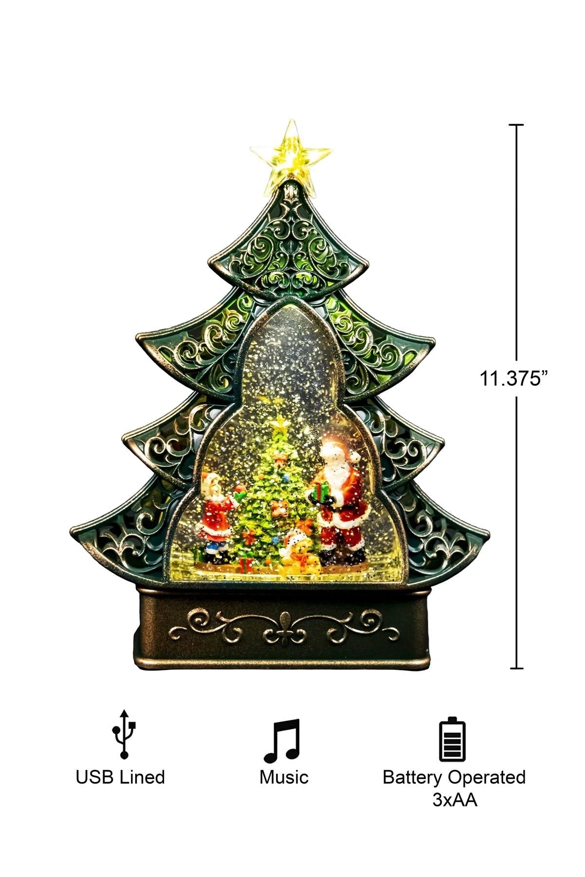 Traditional LED Christmas Tree Nativity Lantern Glitter Santa Snow Decorations