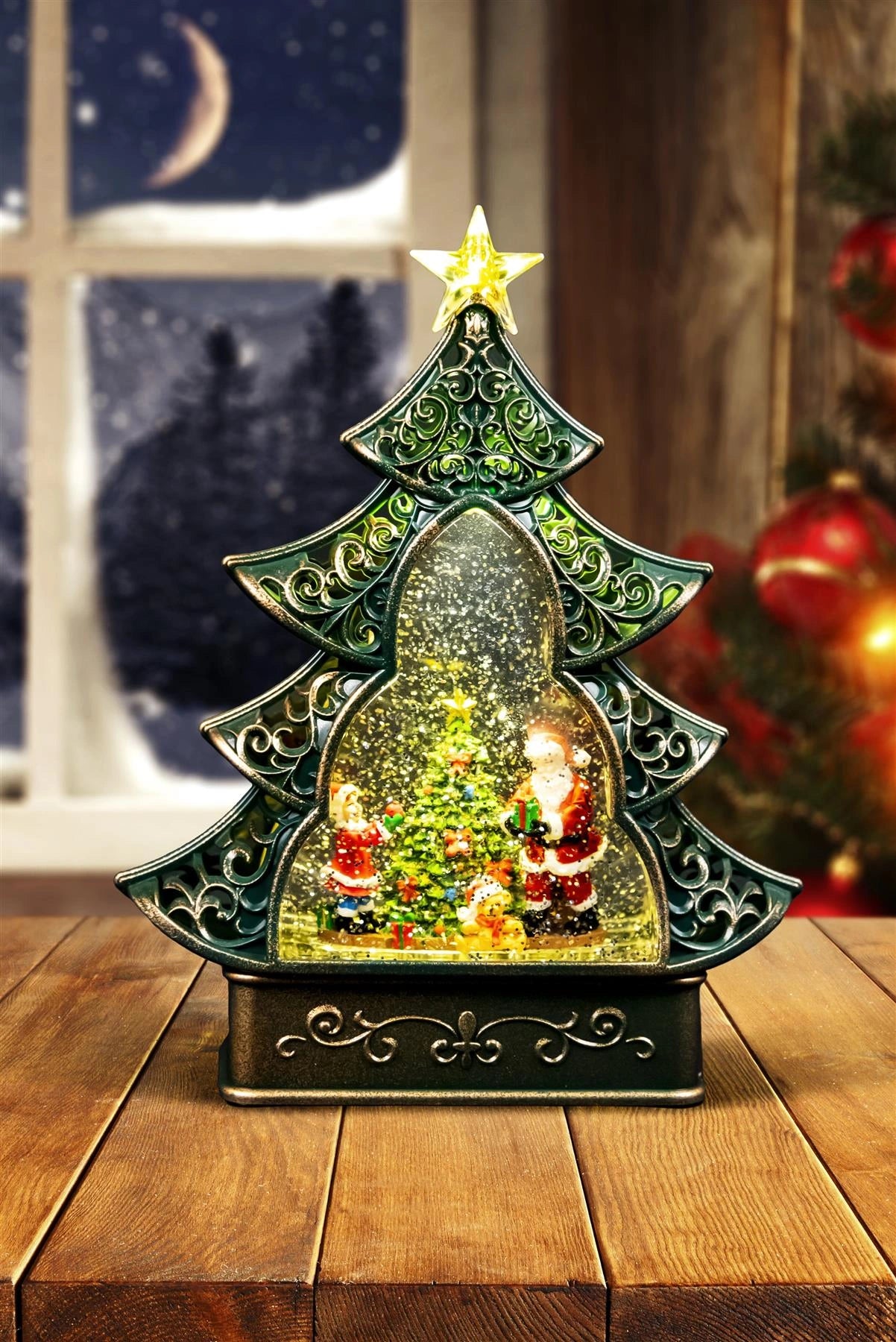 Traditional LED Christmas Tree Nativity Lantern Glitter Santa Snow Decorations