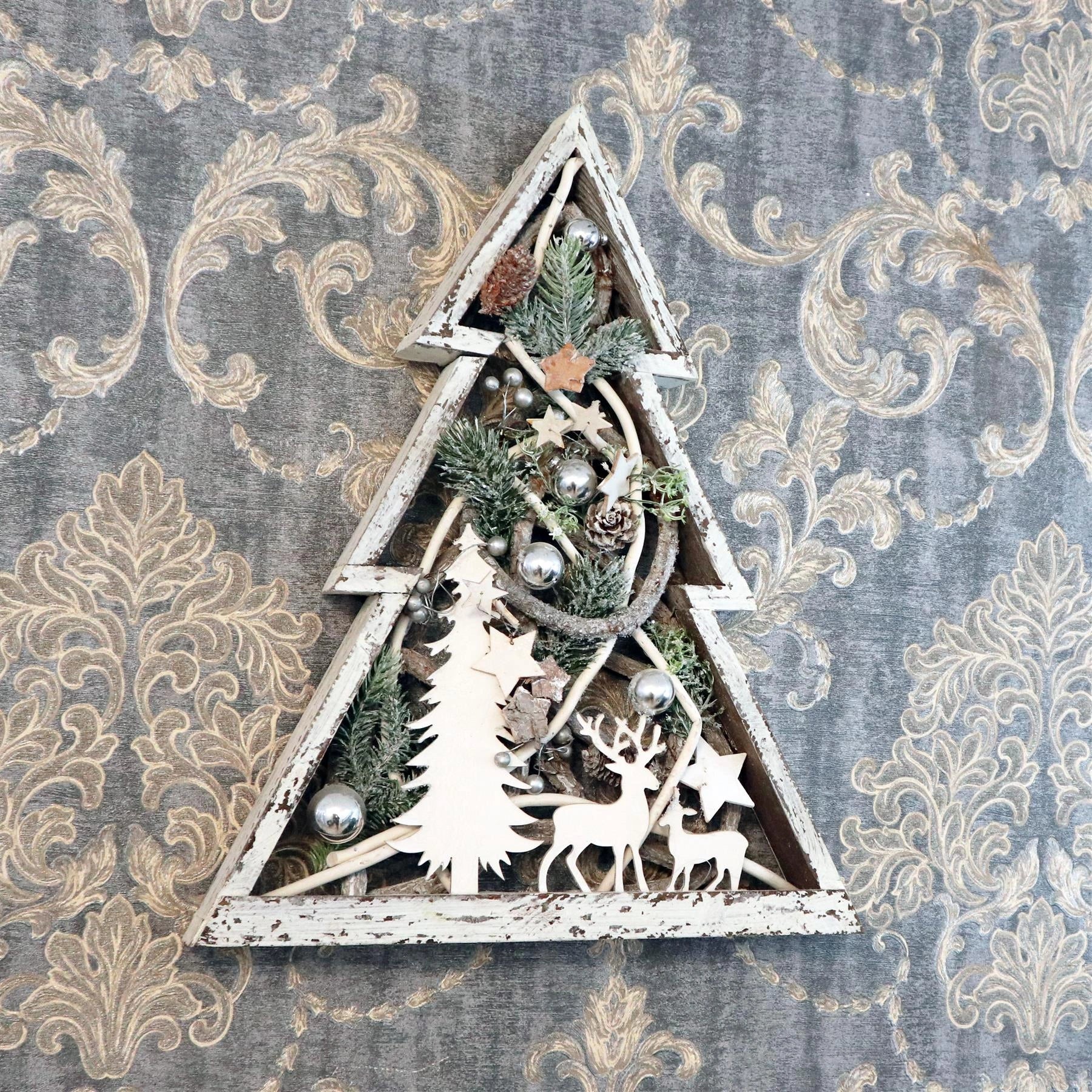 Pre Lit Christmas Table Decorations Wooden Rustic Tree Xmas Gift Home Decor 43CM