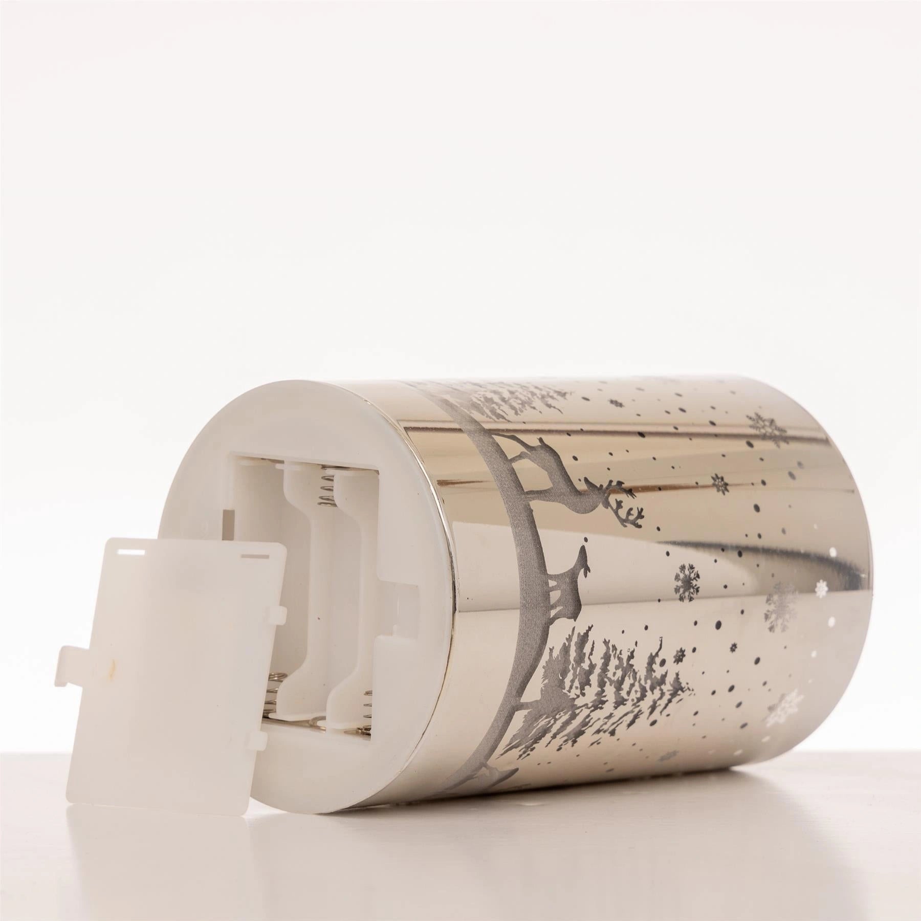 13cm Christmas Lantern Table Lamp LED Vase Forest Scene Silver Decorate Cylinder