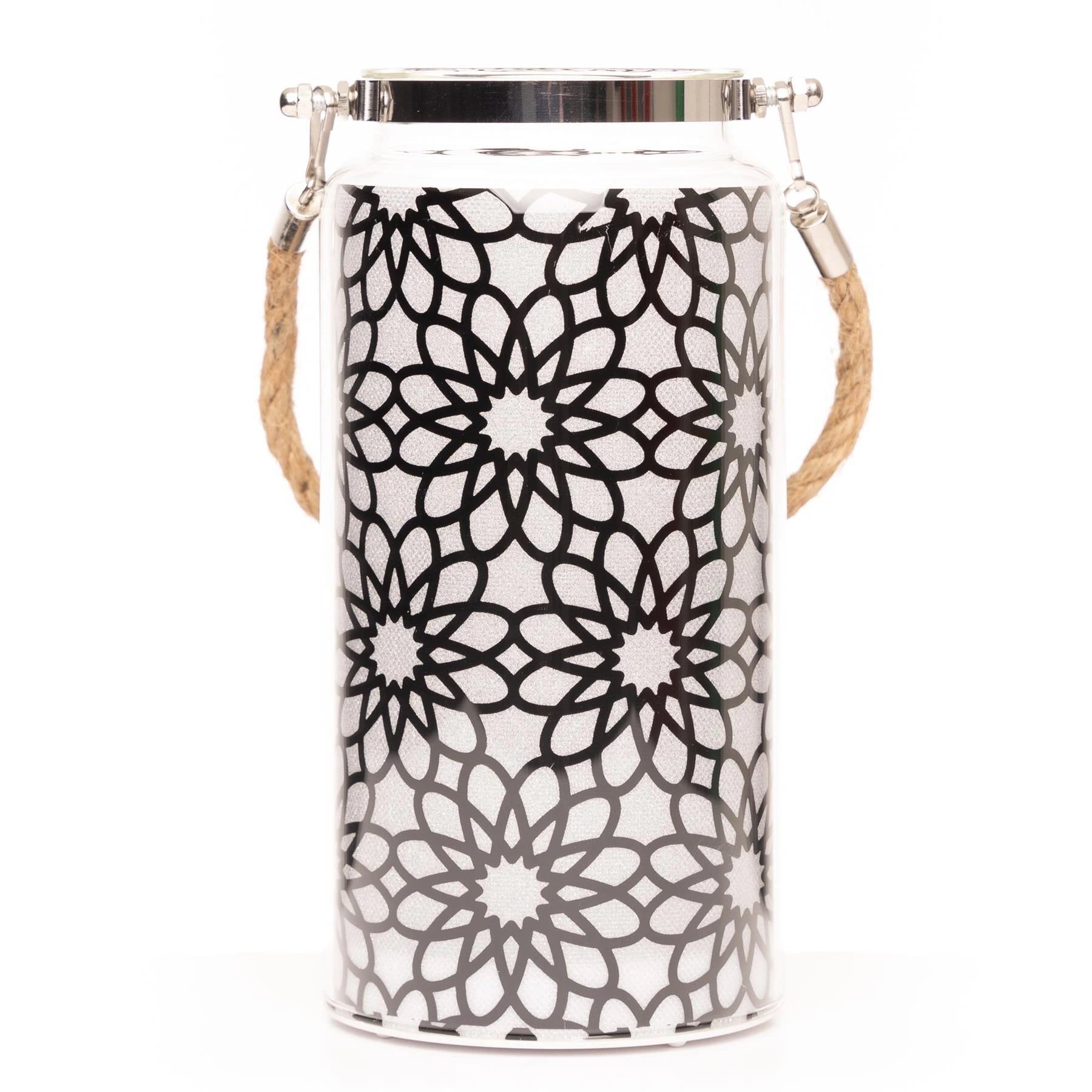 Christmas Jar Lamp 20cm Table Decoration Xmas LED Fairy Lights Black Flower Jar