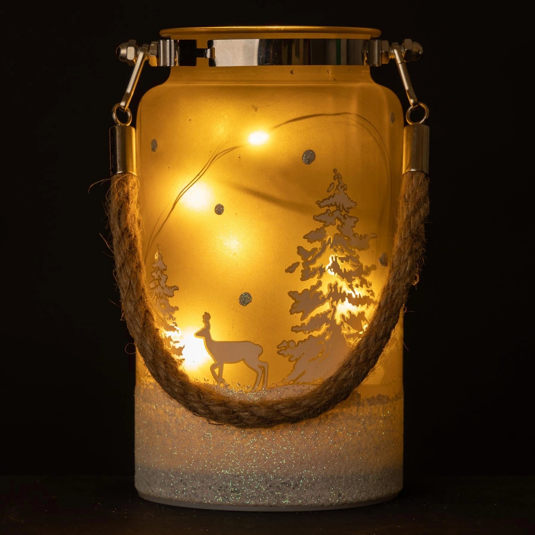 16cm Christmas Lantern LED Lights Decorated Vase Table Lamp Winter Forest Scene