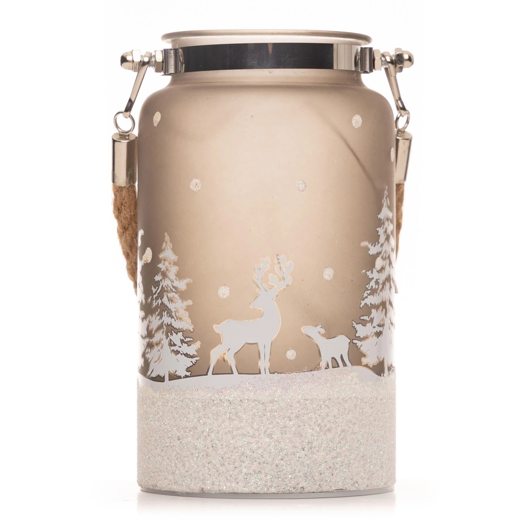 16cm Christmas Lantern LED Lights Decorated Vase Table Lamp Winter Forest Scene
