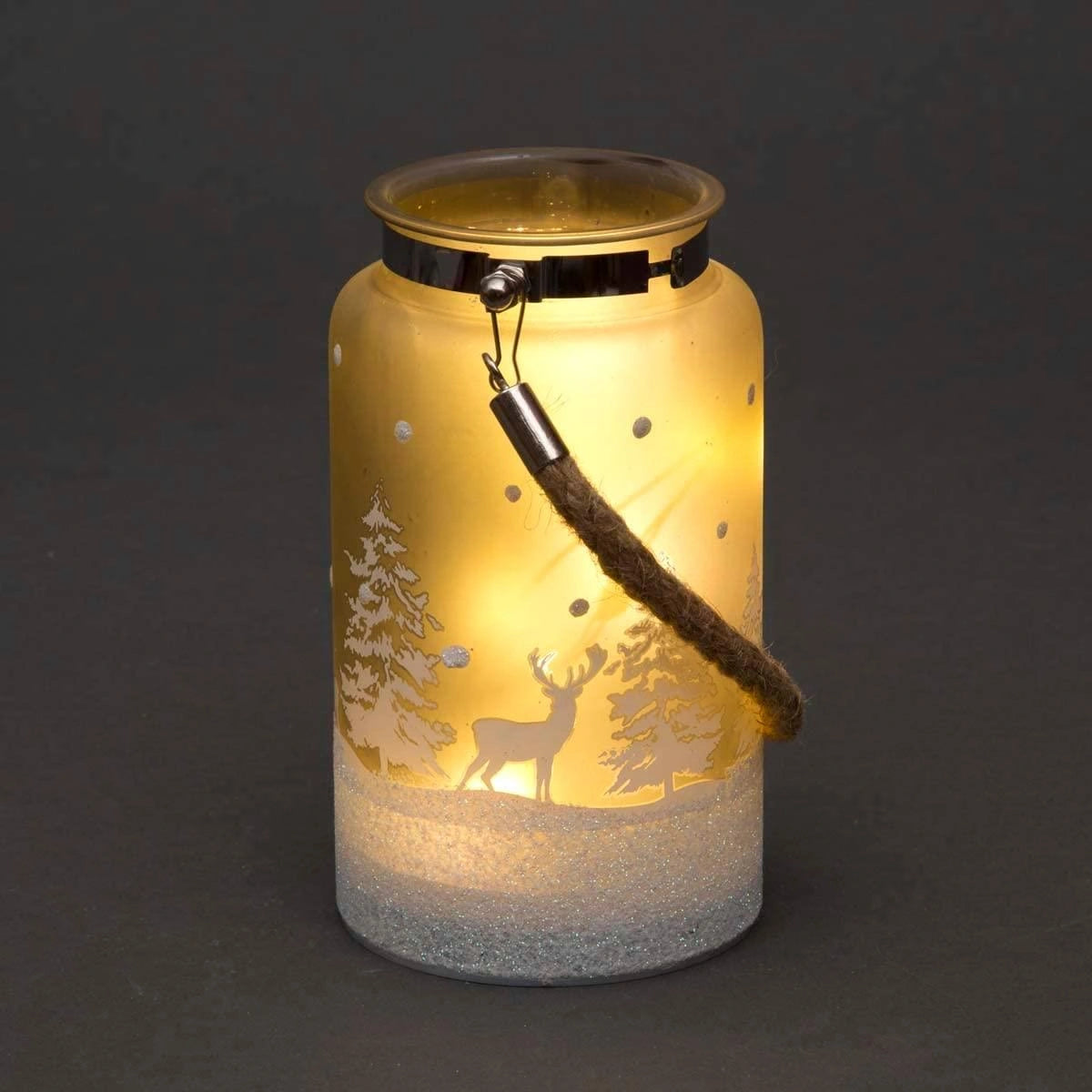 16cm Christmas Lantern LED Lights Decorated Vase Table Lamp Winter Forest Scene
