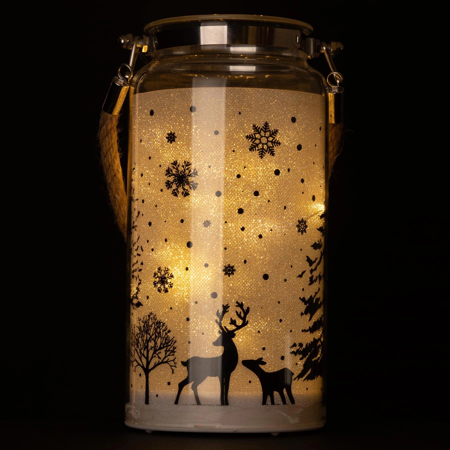 16Cm Christmas Decorated Jar Table Winter Woodland Scene Lantern