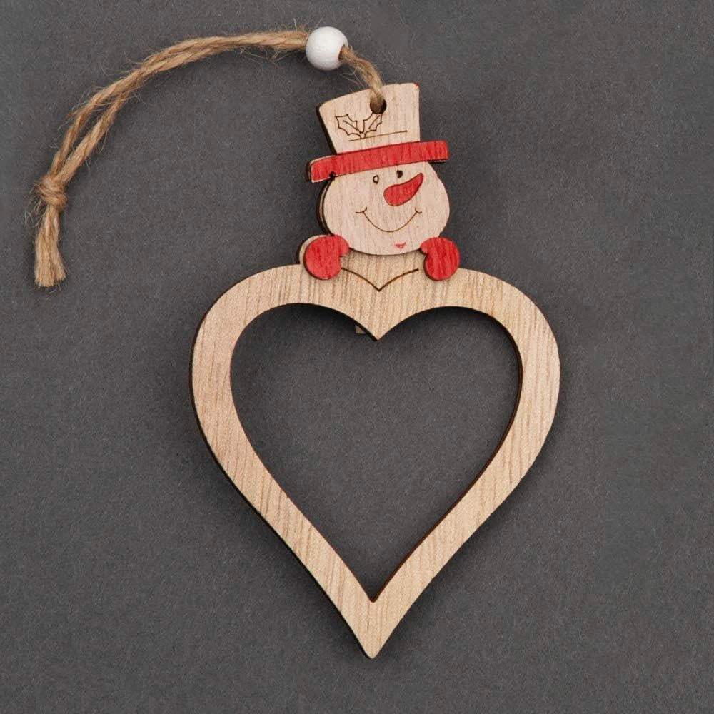 Wooden Christmas Tree Decoration Heart Shape Snowman Head Xmas Hanging Ornaments