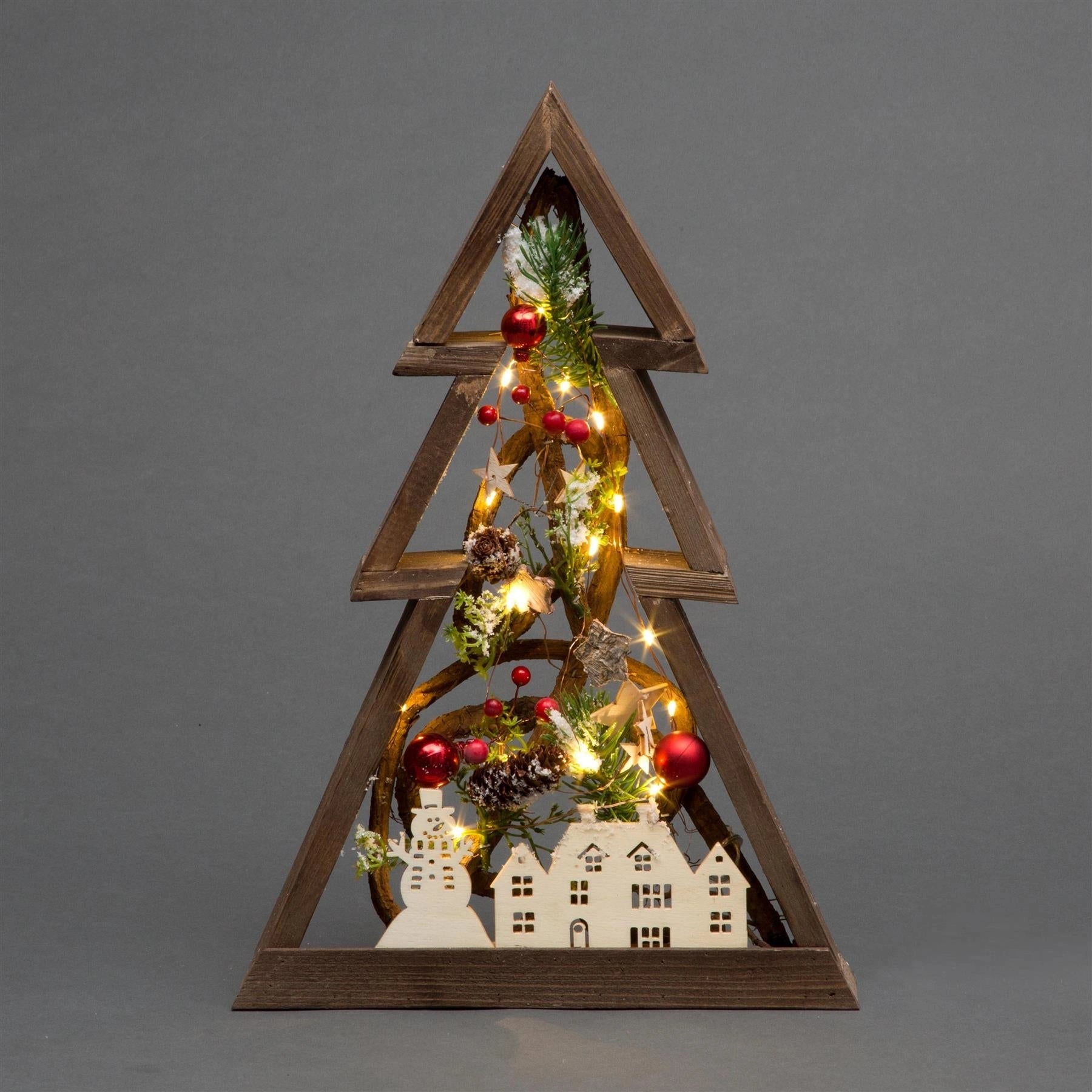 Pre Lit Christmas Table Decoration Tree LED Wooden Frame Window Xmas Home Gifts
