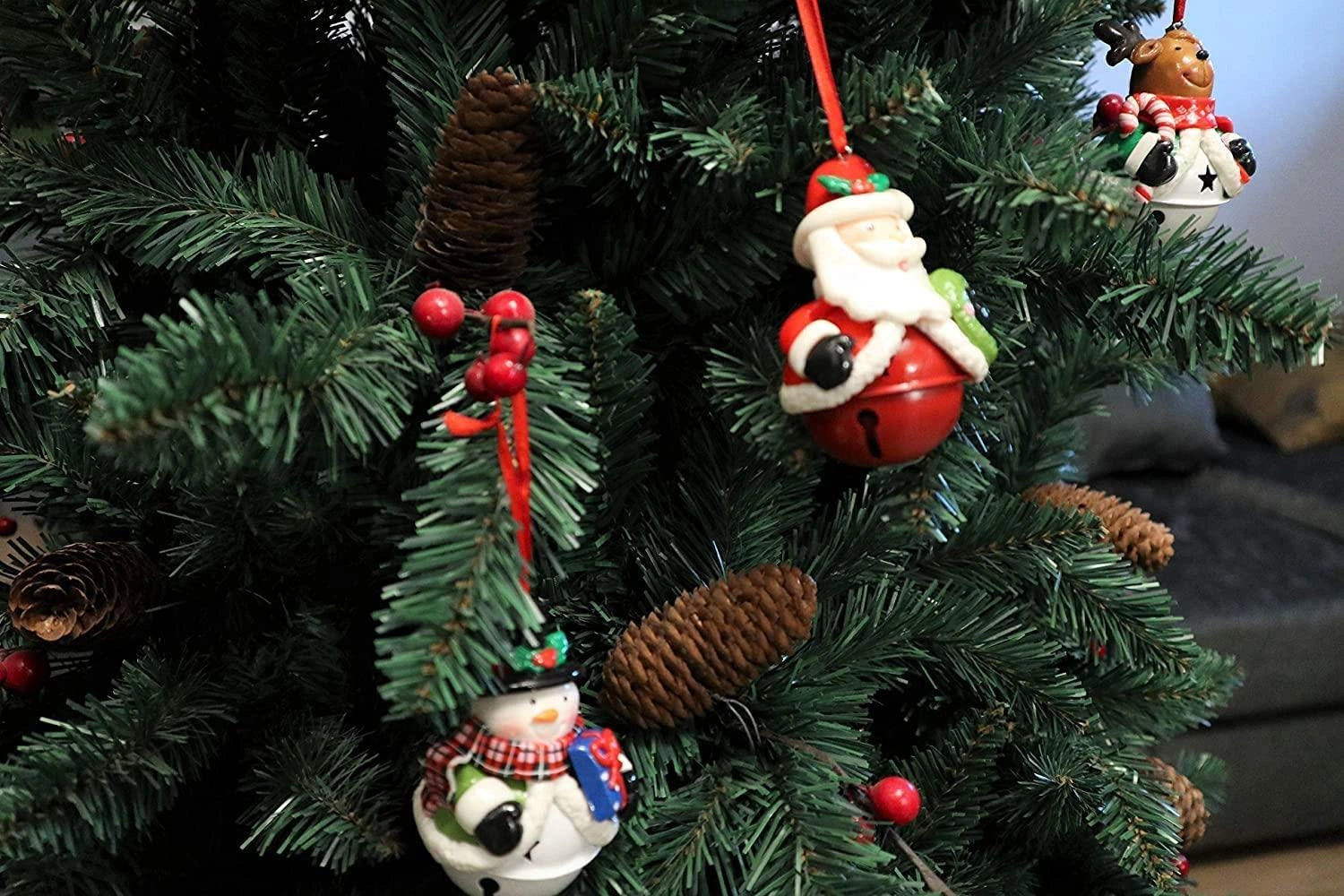 Christmas Hanging Decorations 12x Santa Snowman Reindeer + Bells Decorations UK