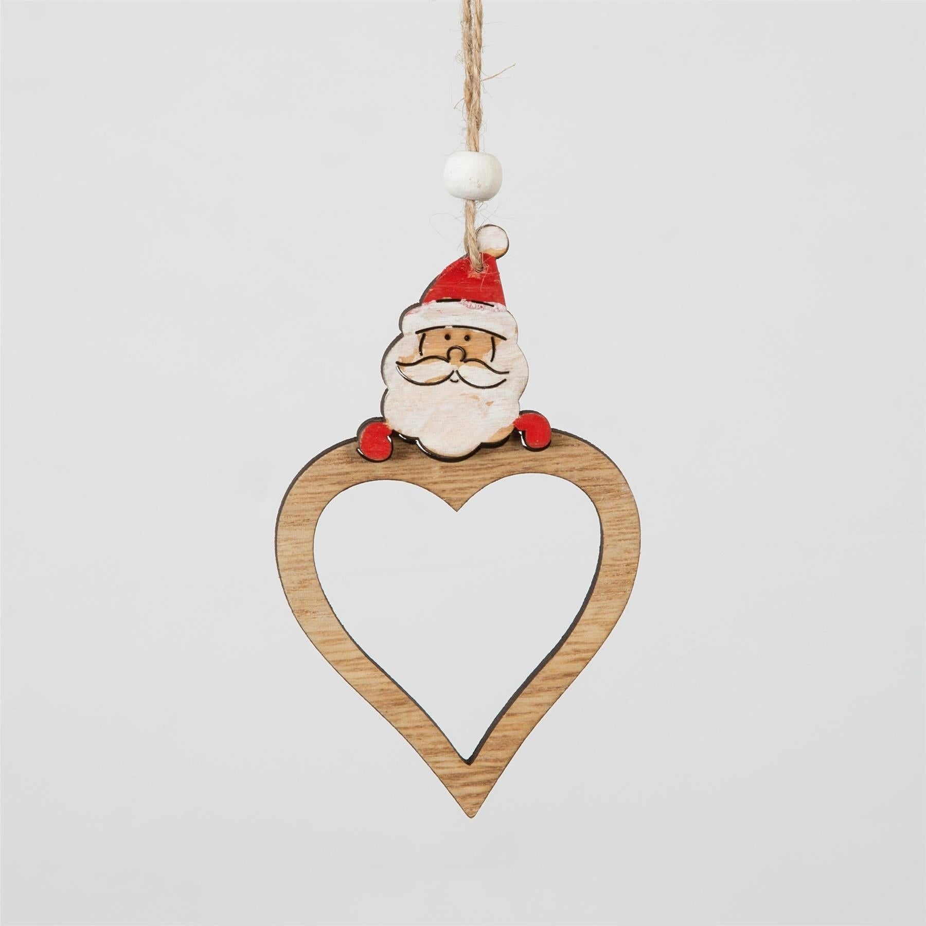 Wooden Christmas Tree Decorations Heart Shape Santa Head Xmas Hanging Ornaments