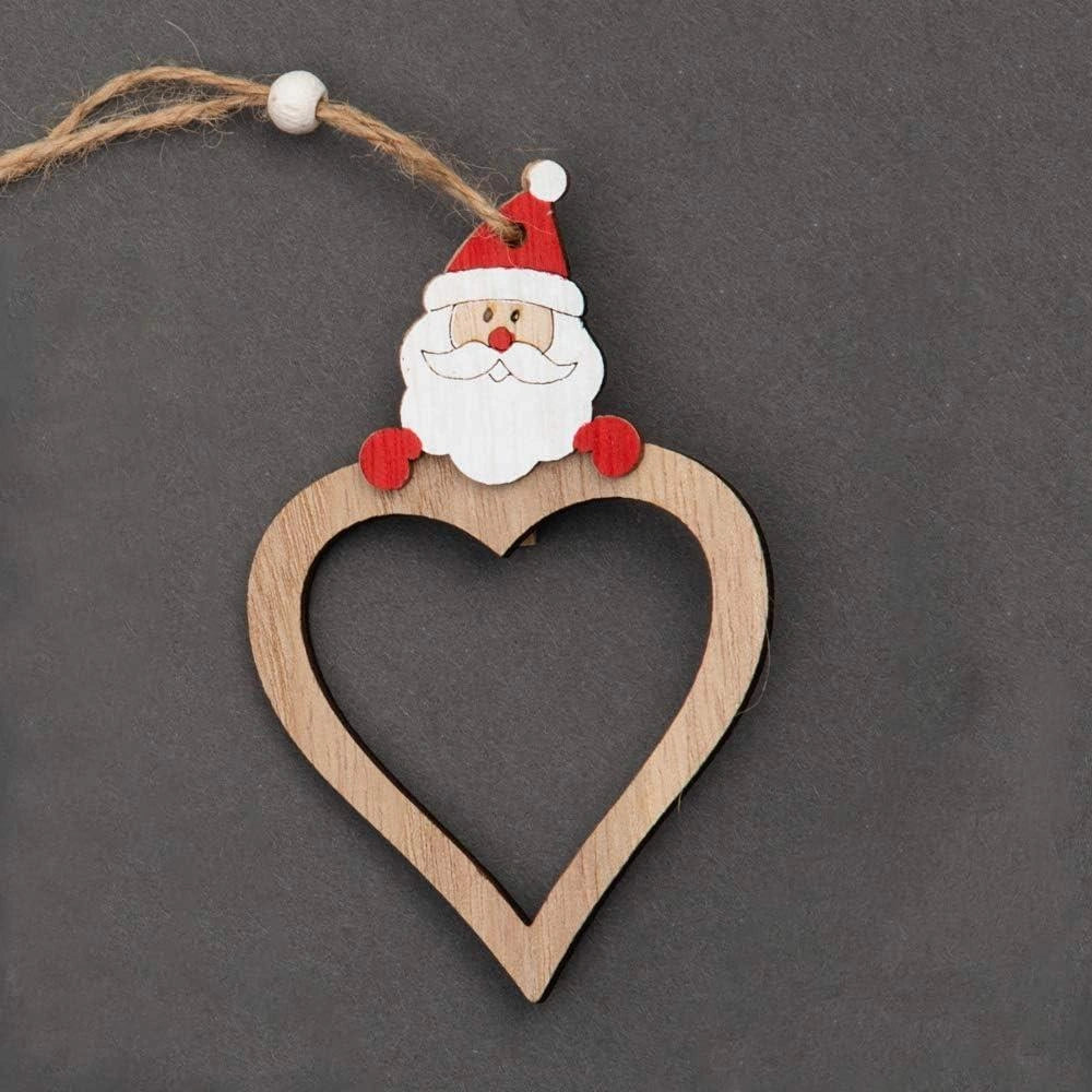 Wooden Christmas Tree Decorations Heart Shape Santa Head Xmas Hanging Ornaments