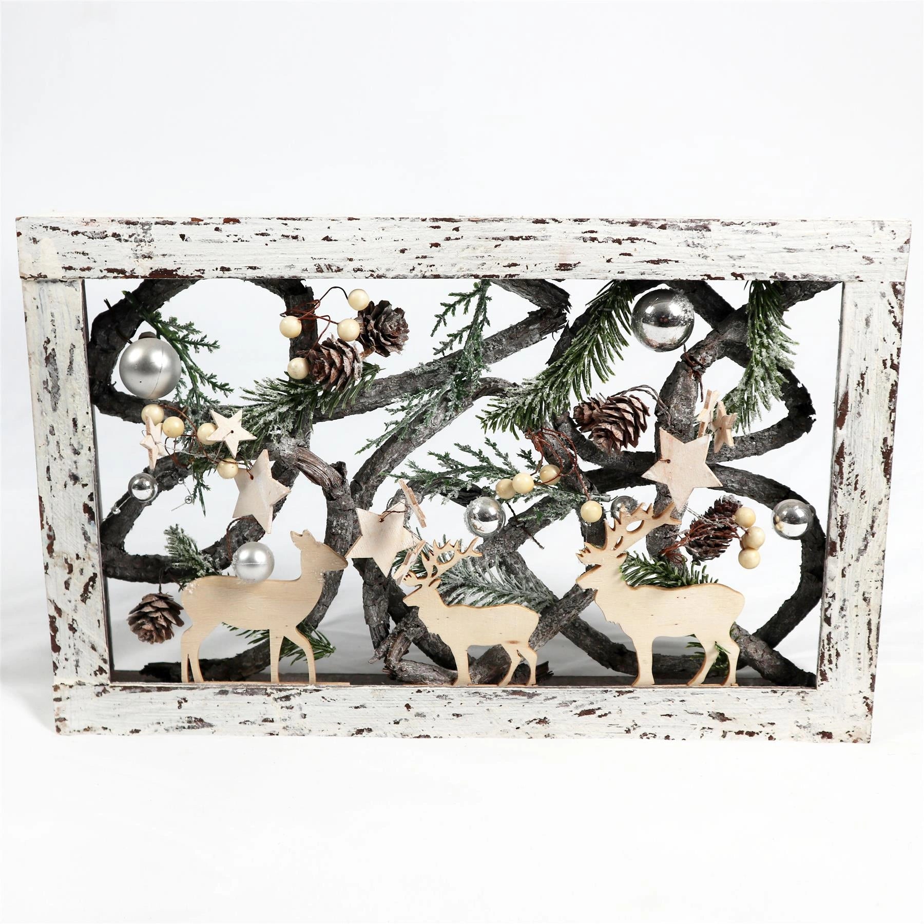 Pre Lit Christmas Table Decorations Wooden Rustic Rectangle Xmas Home Decor 40CM