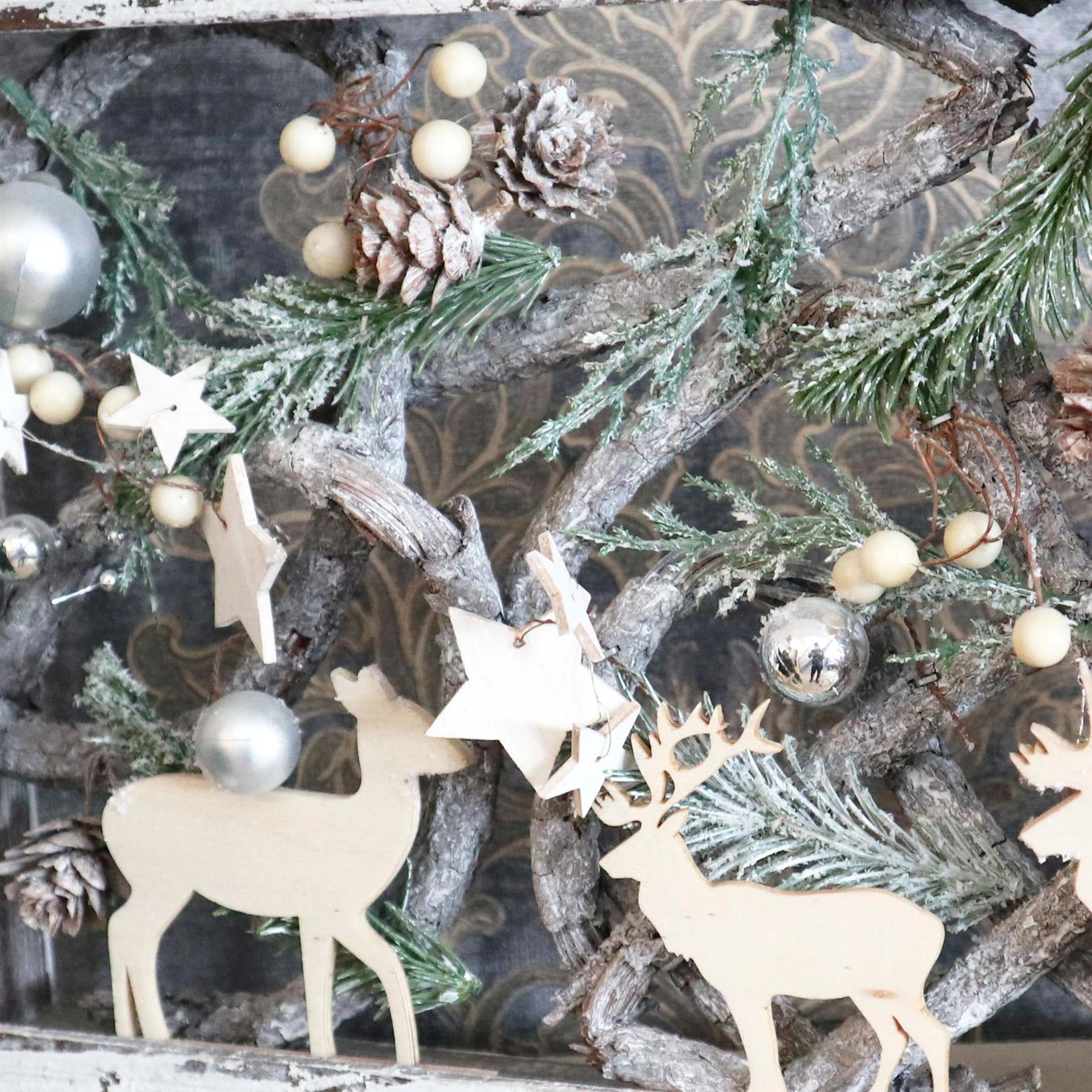 Pre Lit Christmas Table Decorations Wooden Rustic Rectangle Xmas Home Decor 40CM