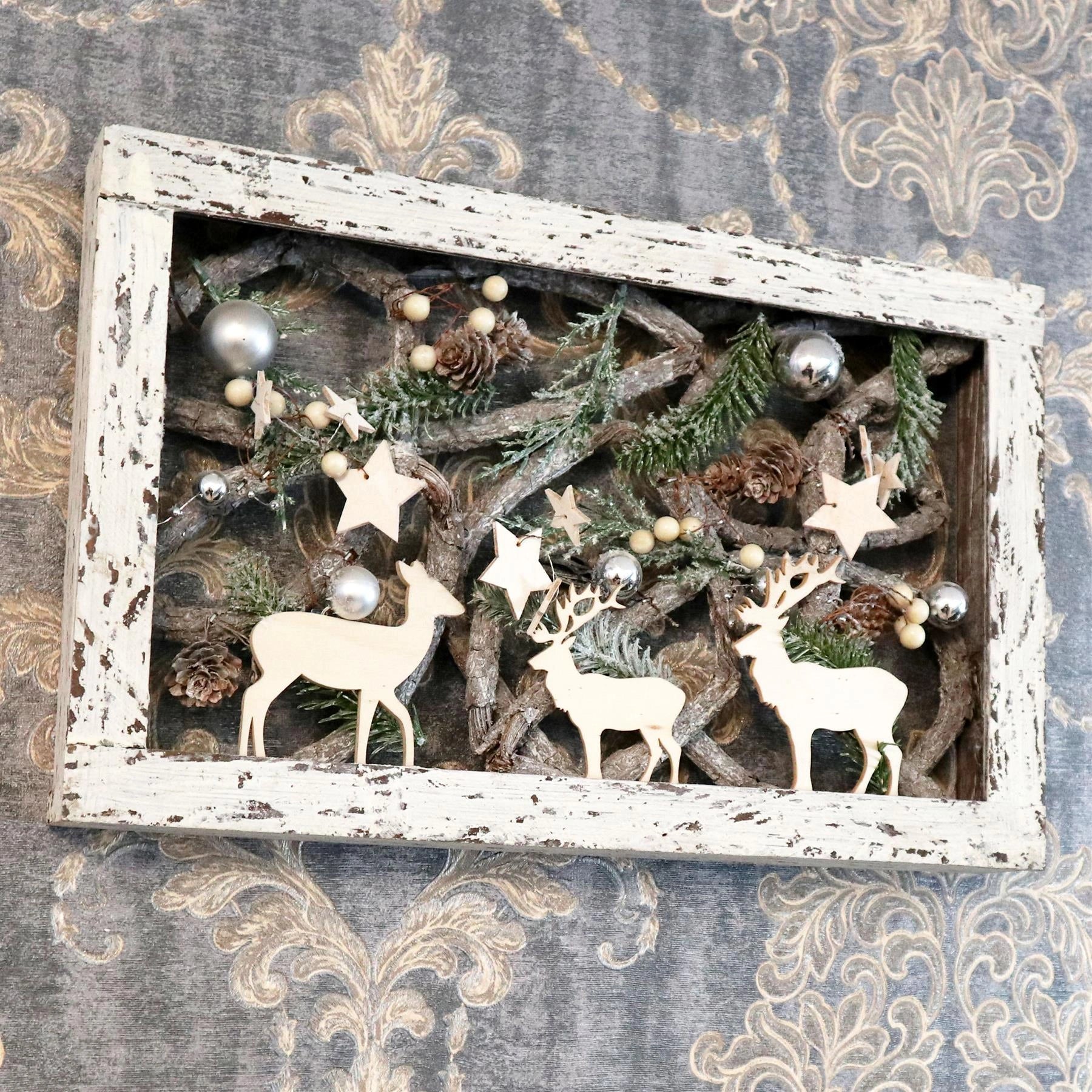 Pre Lit Christmas Table Decorations Wooden Rustic Rectangle Xmas Home Decor 40CM