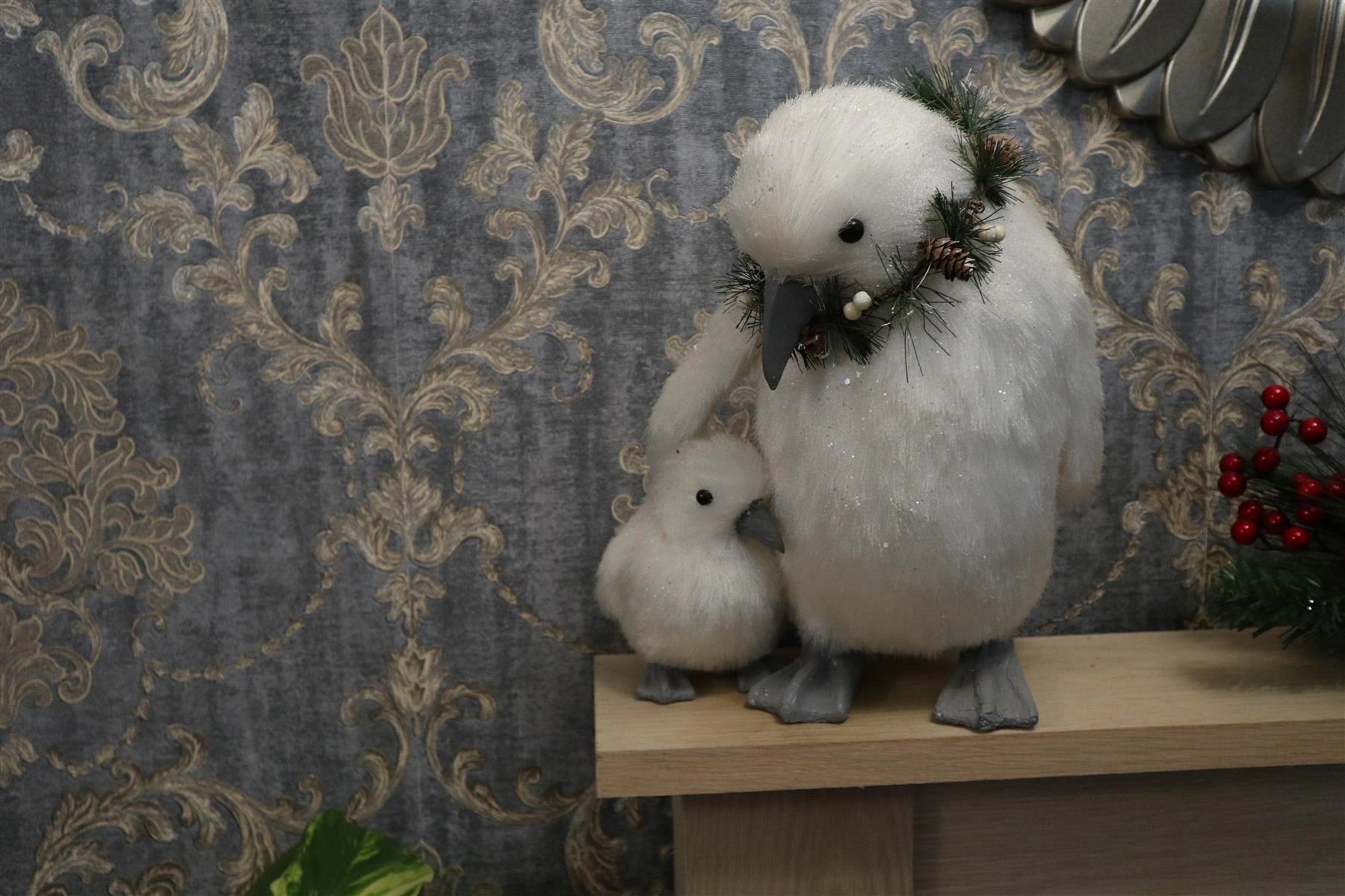 Christmas two Penguins Figurine Showpiece Xmas Home Office Art Table Decorations