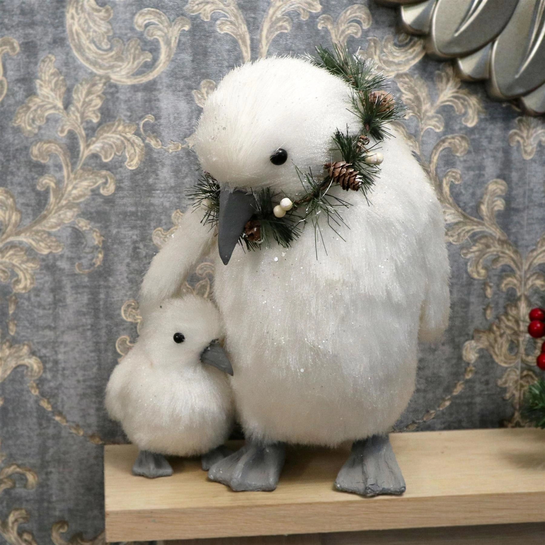 Christmas two Penguins Figurine Showpiece Xmas Home Office Art Table Decorations