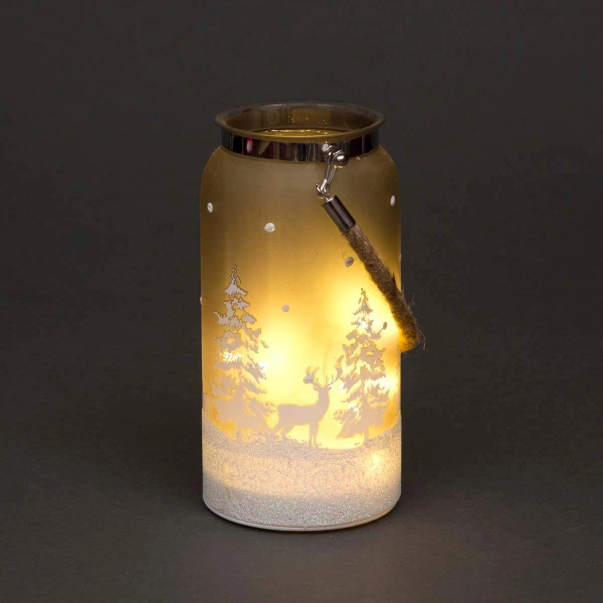 23Cm Christmas Decorated Jar Table Winter Forest Scene Lantern