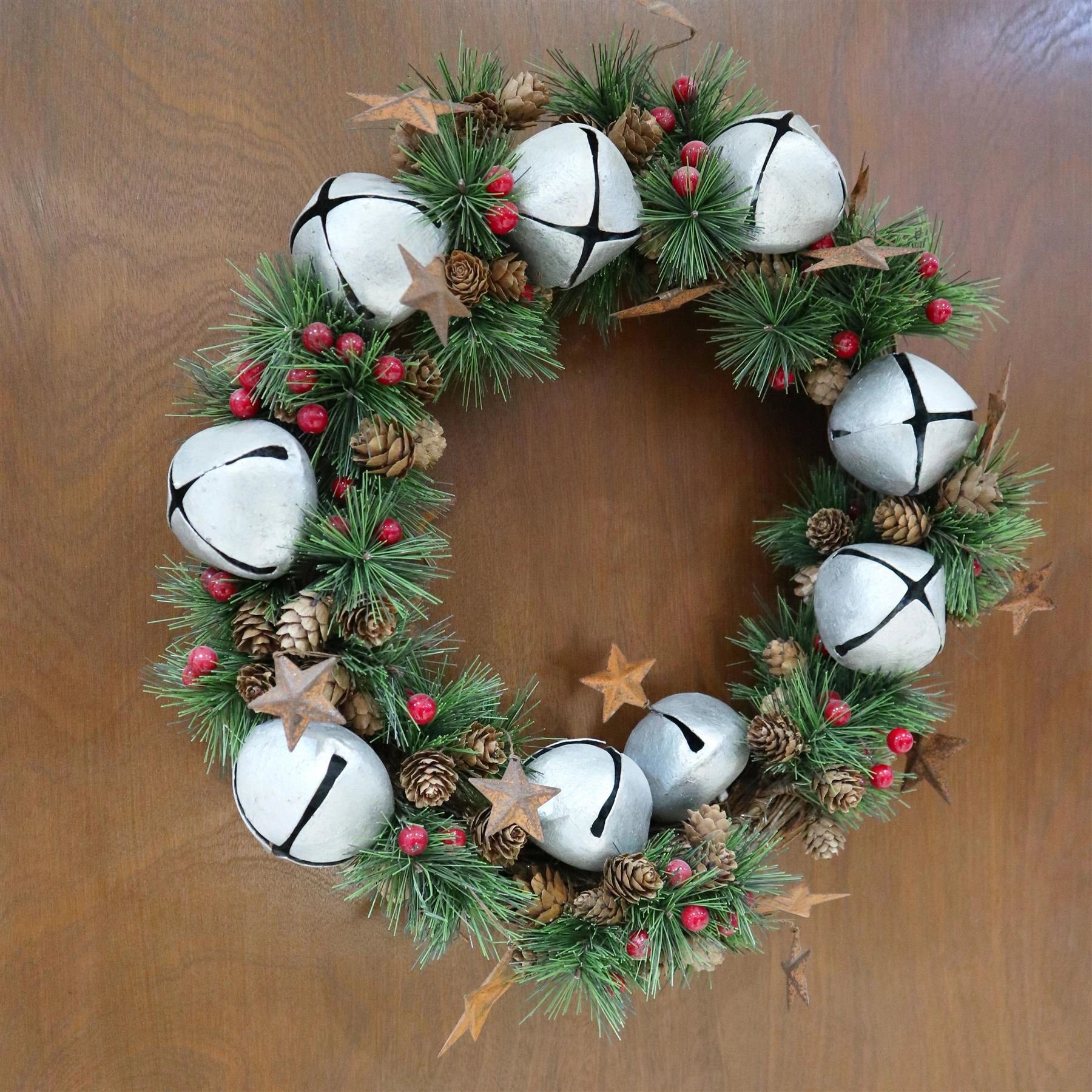 Artificial Christmas wreath Silver bells Berries Home Wall Door XMAS Decorations