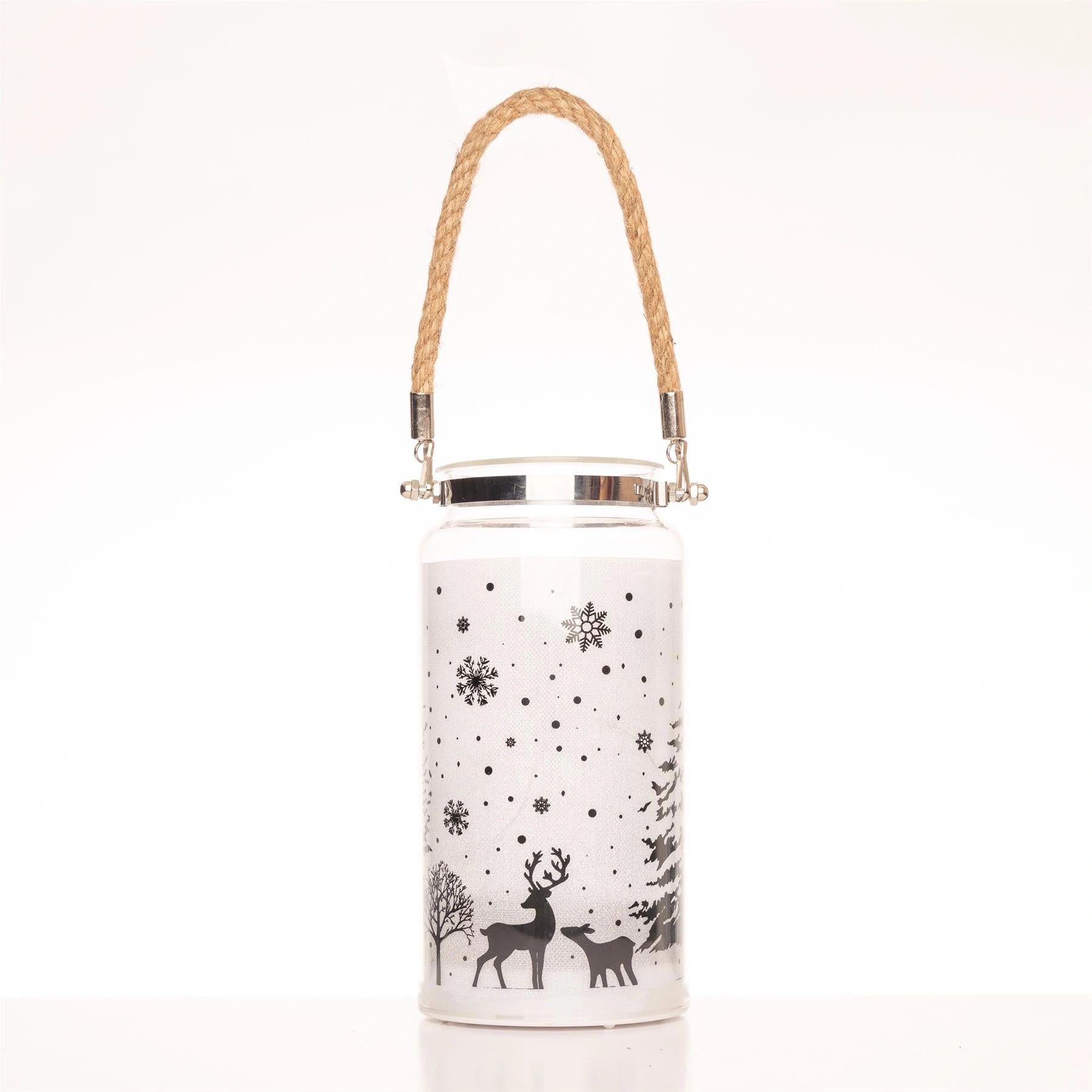 Christmas Jar Lamp Table Decoration Xmas Woodland Scene Lantern 23cm Decor UK