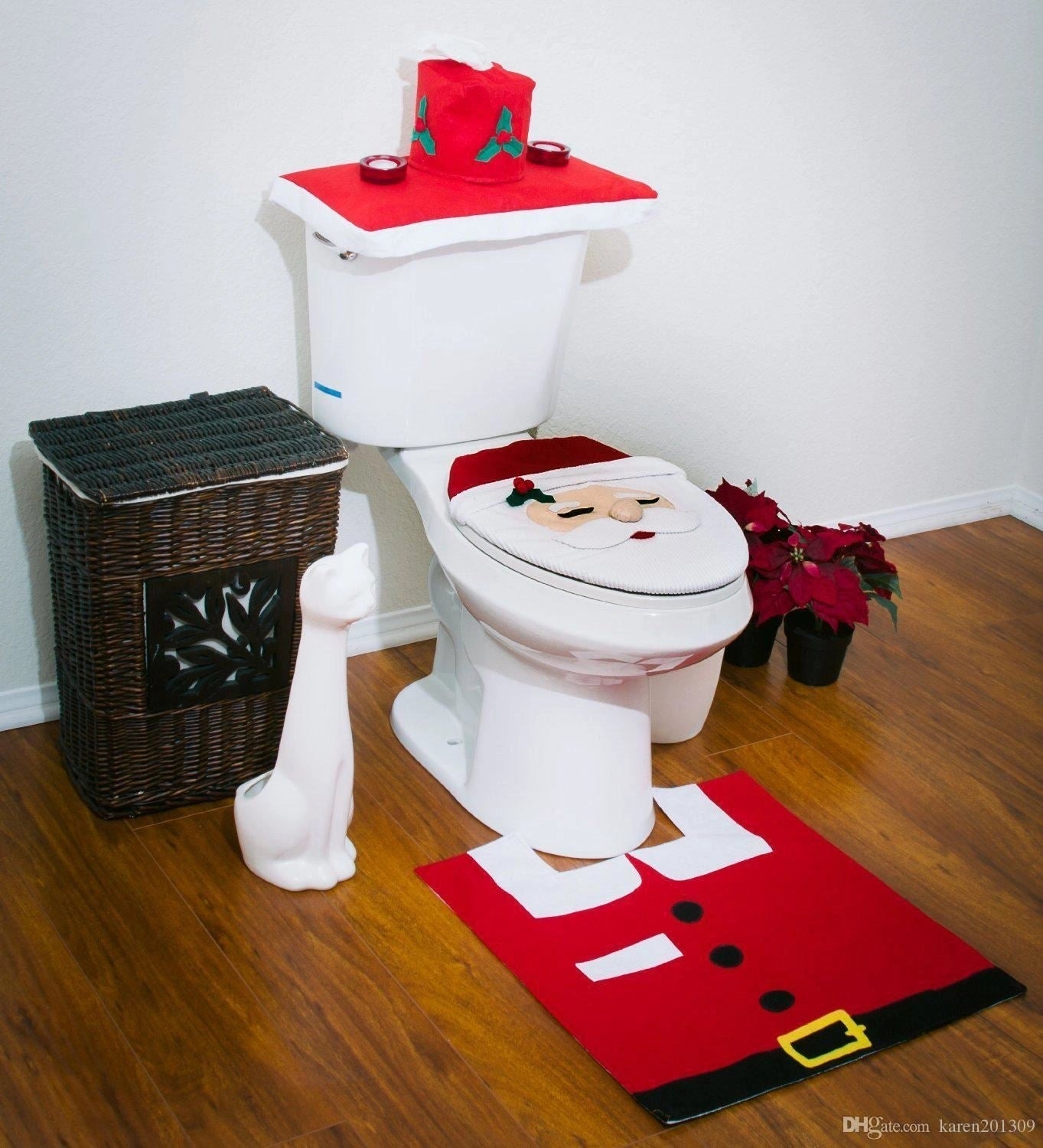 Christmas Santa Toilet Seat Cover Mat Rug Xmas Party Supply Novelty Home Decor