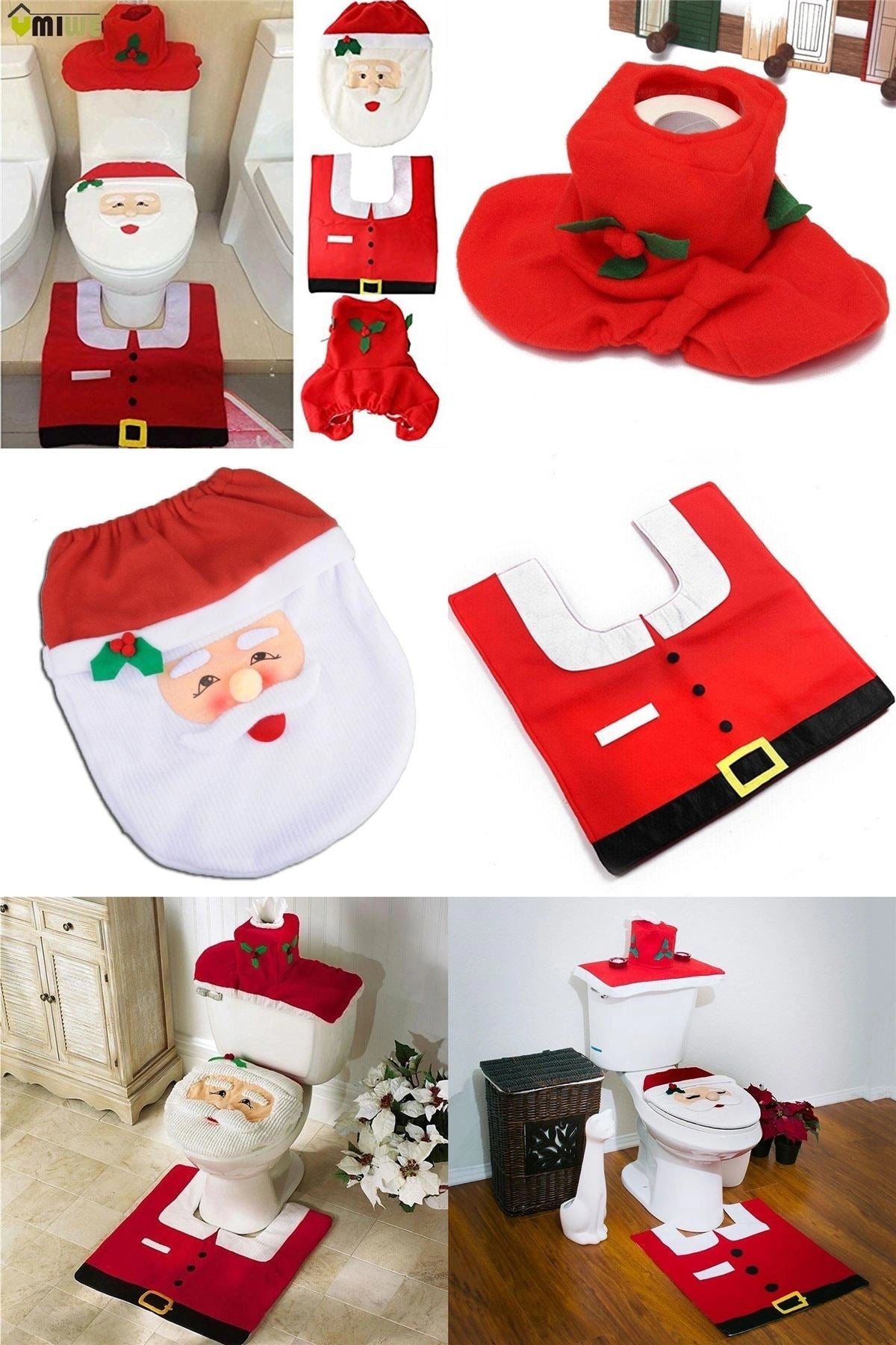 Christmas Santa Toilet Seat Cover Mat Rug Xmas Party Supply Novelty Home Decor