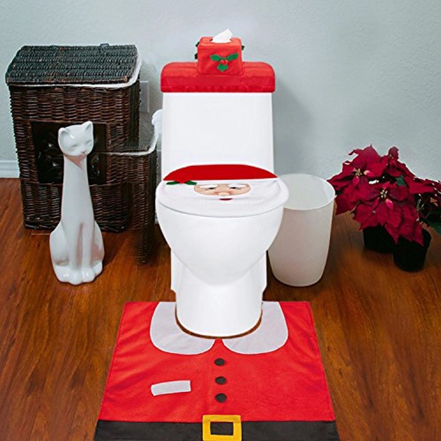 Christmas Santa Toilet Seat Cover Mat Rug Xmas Party Supply Novelty Home Decor