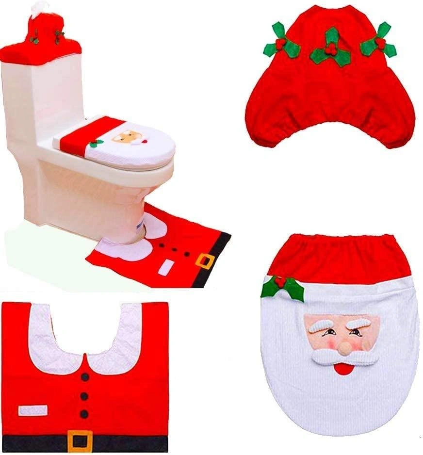 Christmas Santa Toilet Seat Cover Mat Rug Xmas Party Supply Novelty Home Decor