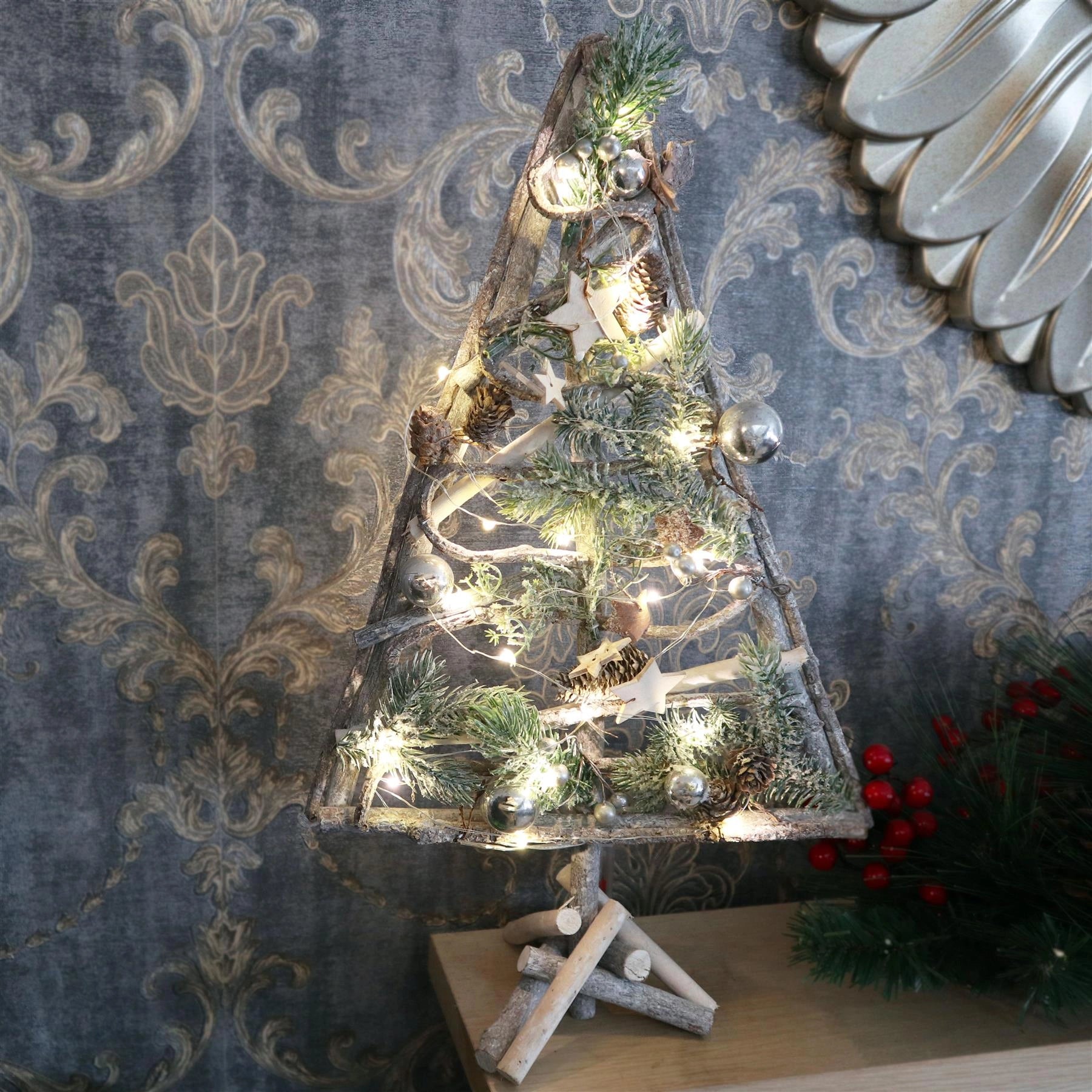 Pre Lit Christmas Table Decorations Wooden Twig Tree Xmas Gift Home Decor 48CM