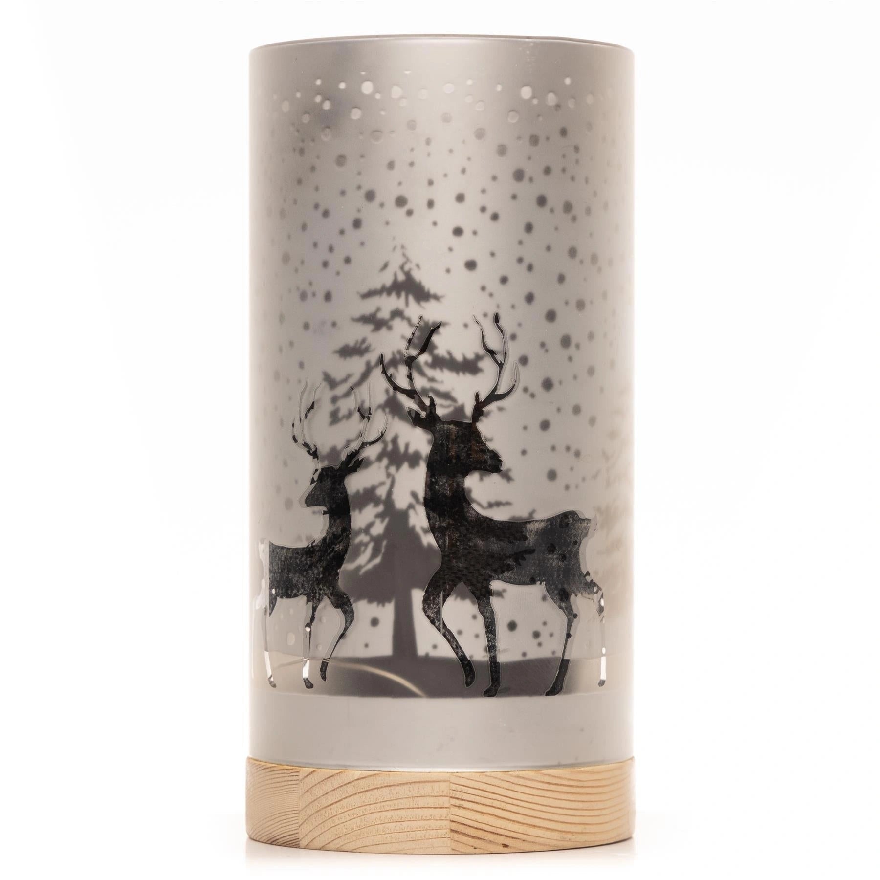 20cm Christmas Lantern Table Lamp LED Fairy Light Silver Snowfall Decorated Vase