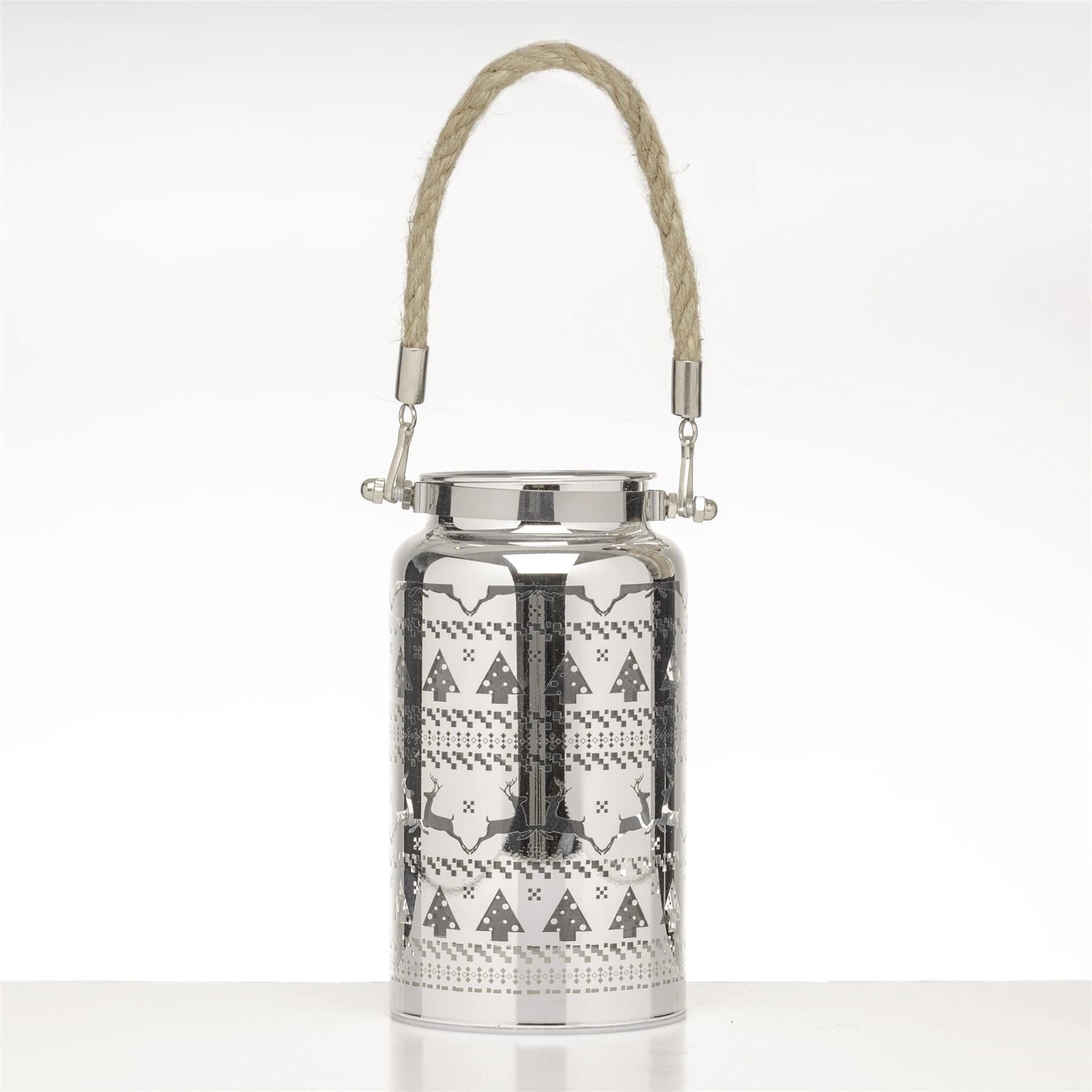 Christmas Jar Lamp LED Lights 16cm Table Decoration Silver Skandi Vase UK