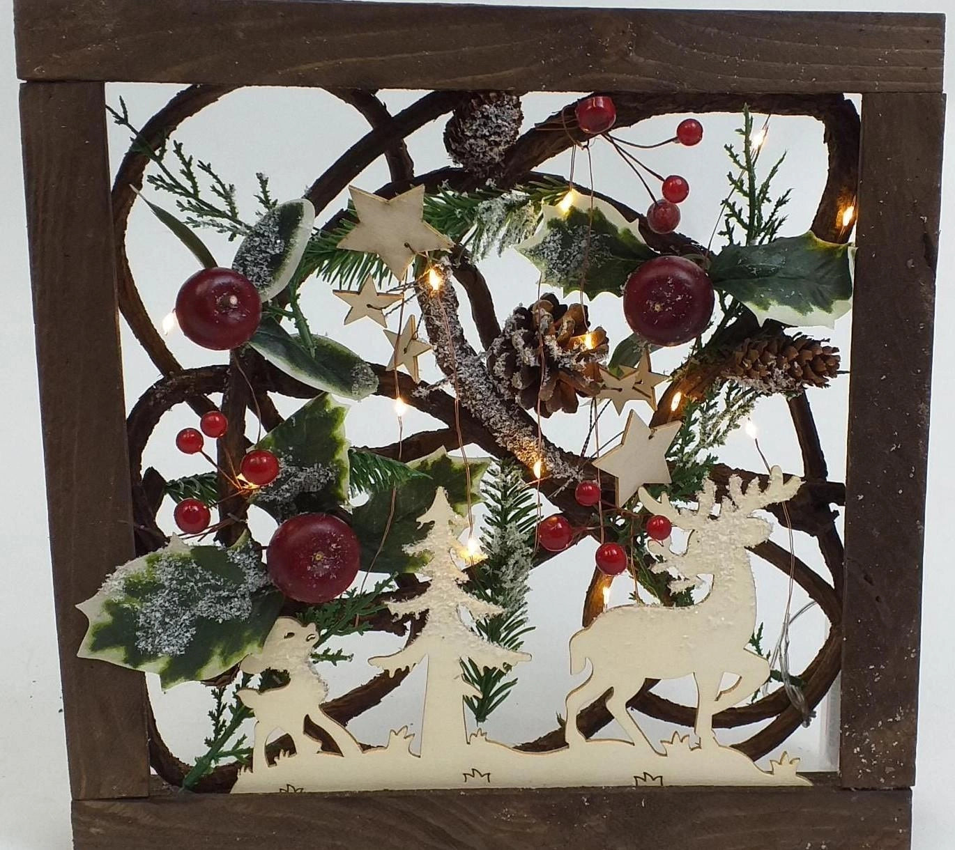 Pre Lit Christmas Table Decoration Square LED Wooden Frame Window Xmas Home Gift