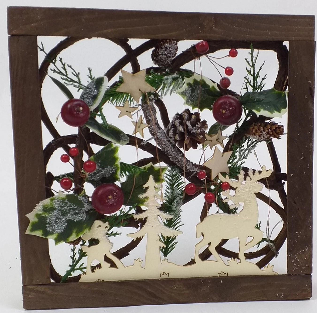 Pre Lit Christmas Table Decoration Square LED Wooden Frame Window Xmas Home Gift